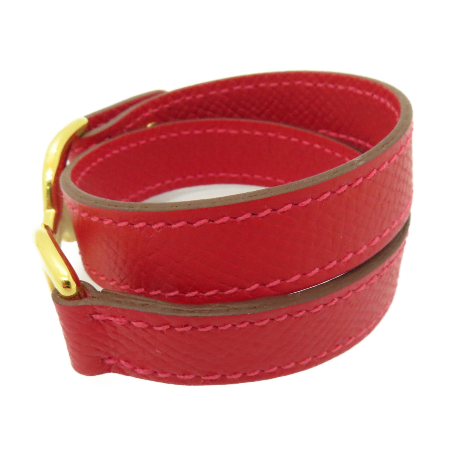 HERMES Epsom皮革Pvane Double Tour金扣手鐲紅色