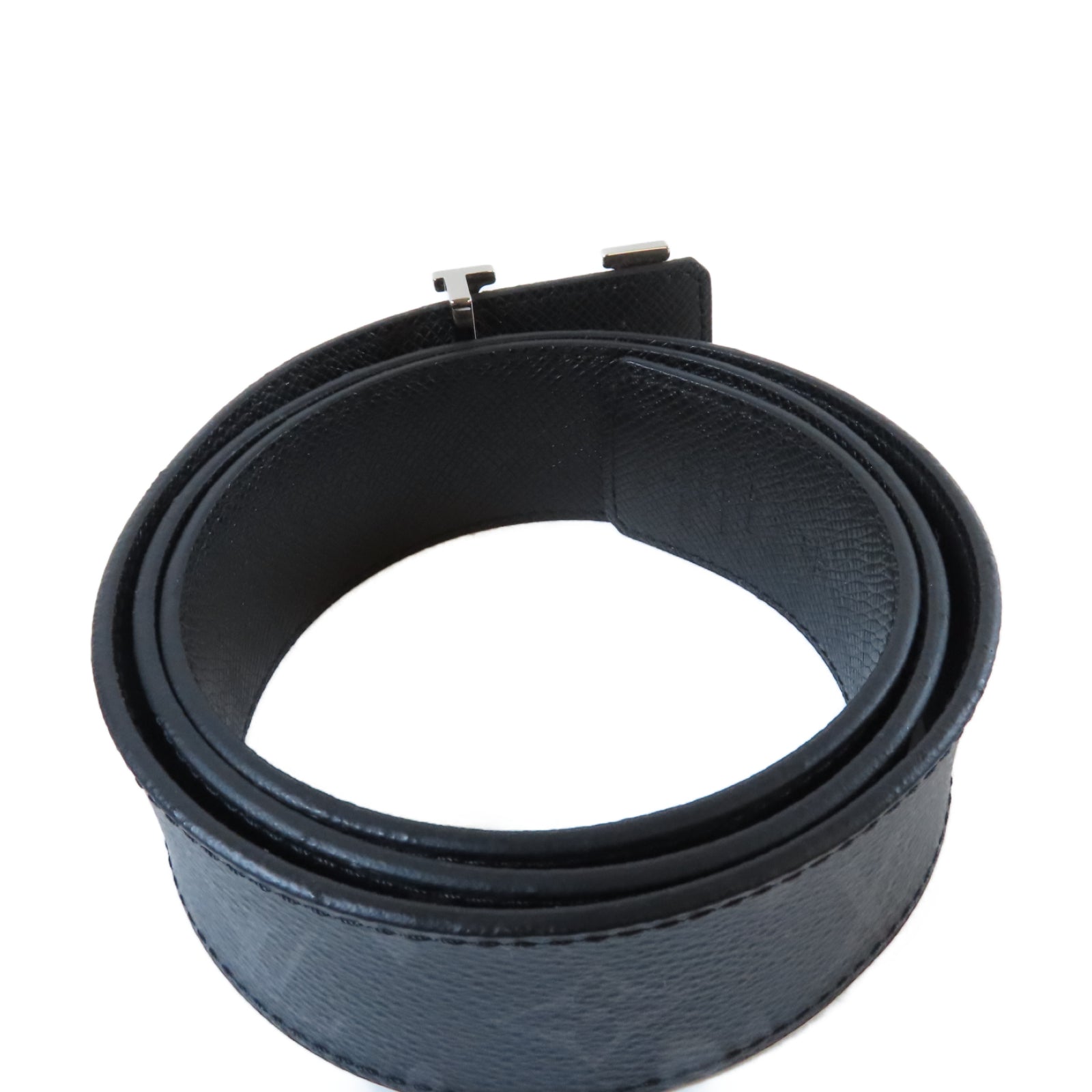 LOUIS VUITTON Monogram Eclipse Belt銀扣皮帶黑色