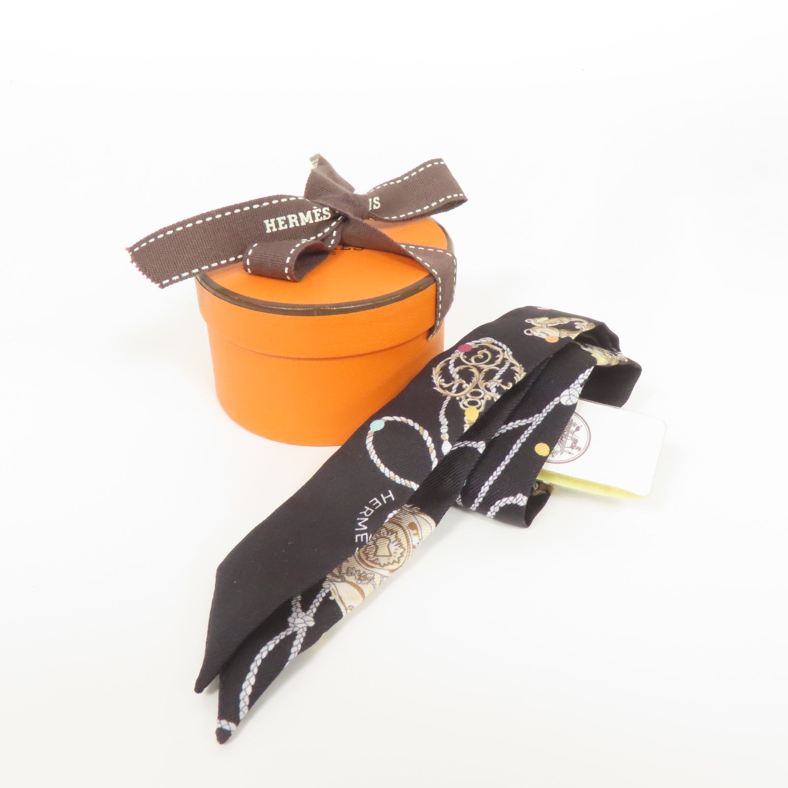 HERMES 絲質Twilly Doll絲巾黑色