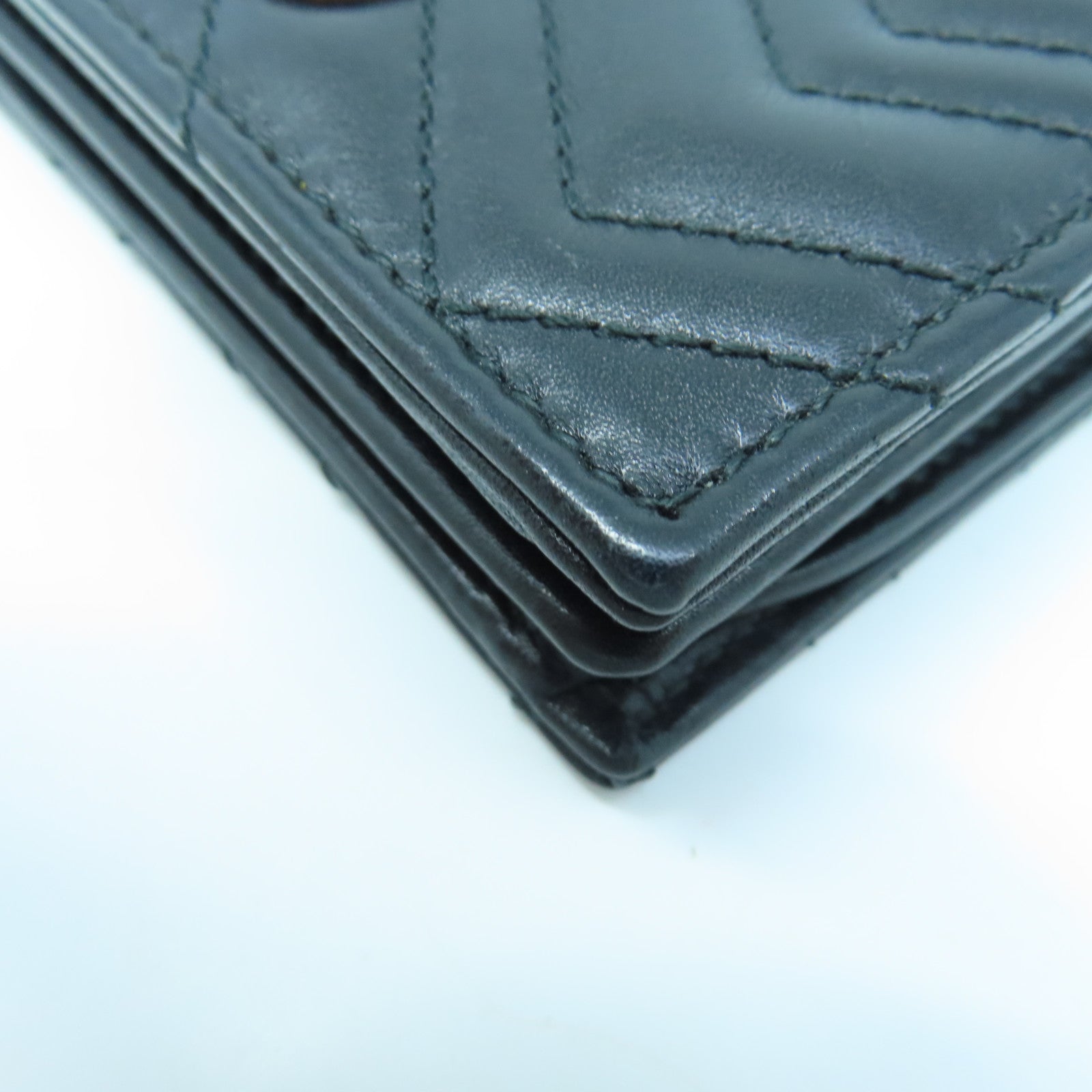 GUCCI twill cowhide leather W Snap Wallet gold buckle wallet black