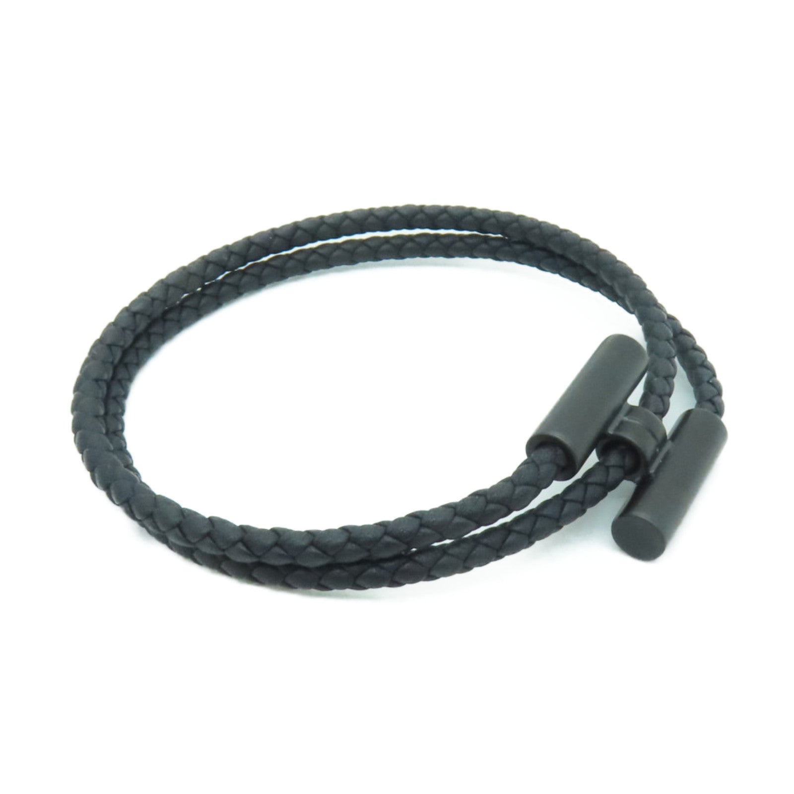 HERMES Swift皮革Tournis Tresse Bracelet黑扣手鏈黑色
