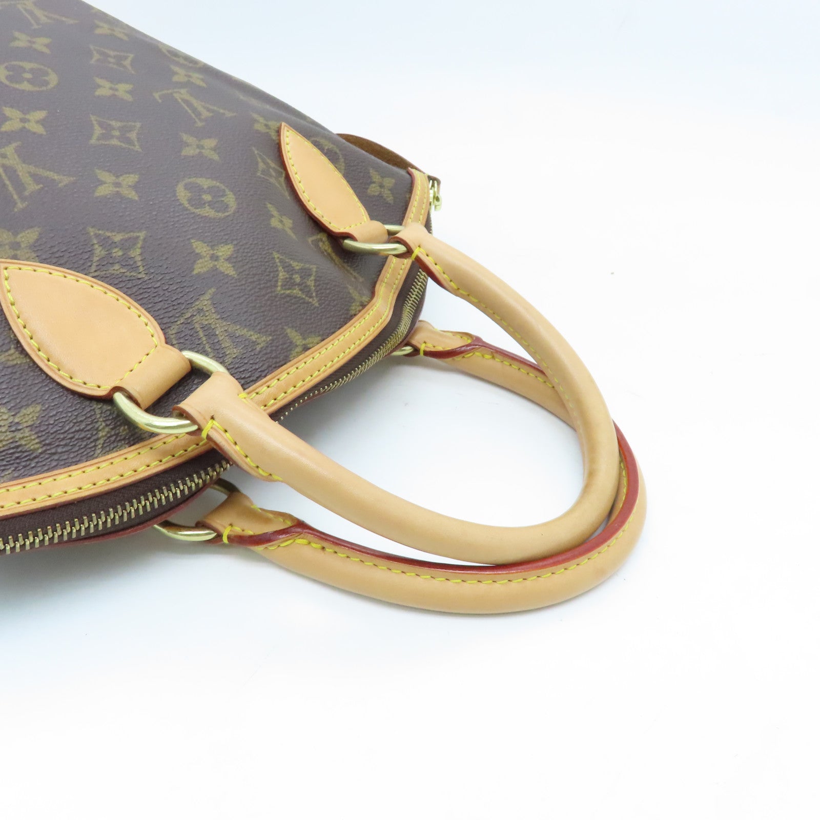 LOUIS VUITTON Monogram Lockit gold buckle handle bag brown