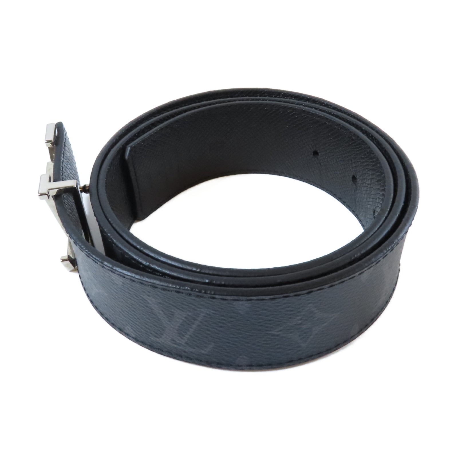 LOUIS VUITTON Monogram Eclipse Belt銀扣皮帶黑色