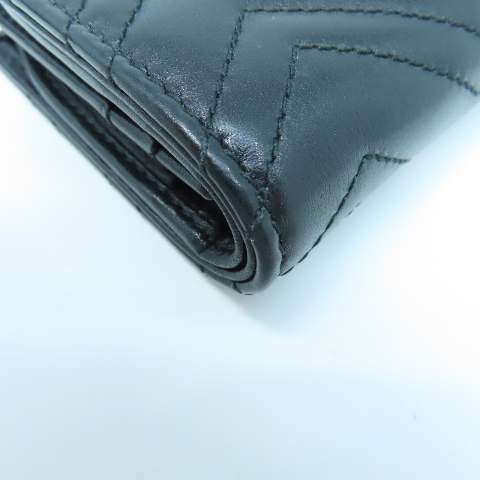 GUCCI twill cowhide leather W Snap Wallet gold buckle wallet black