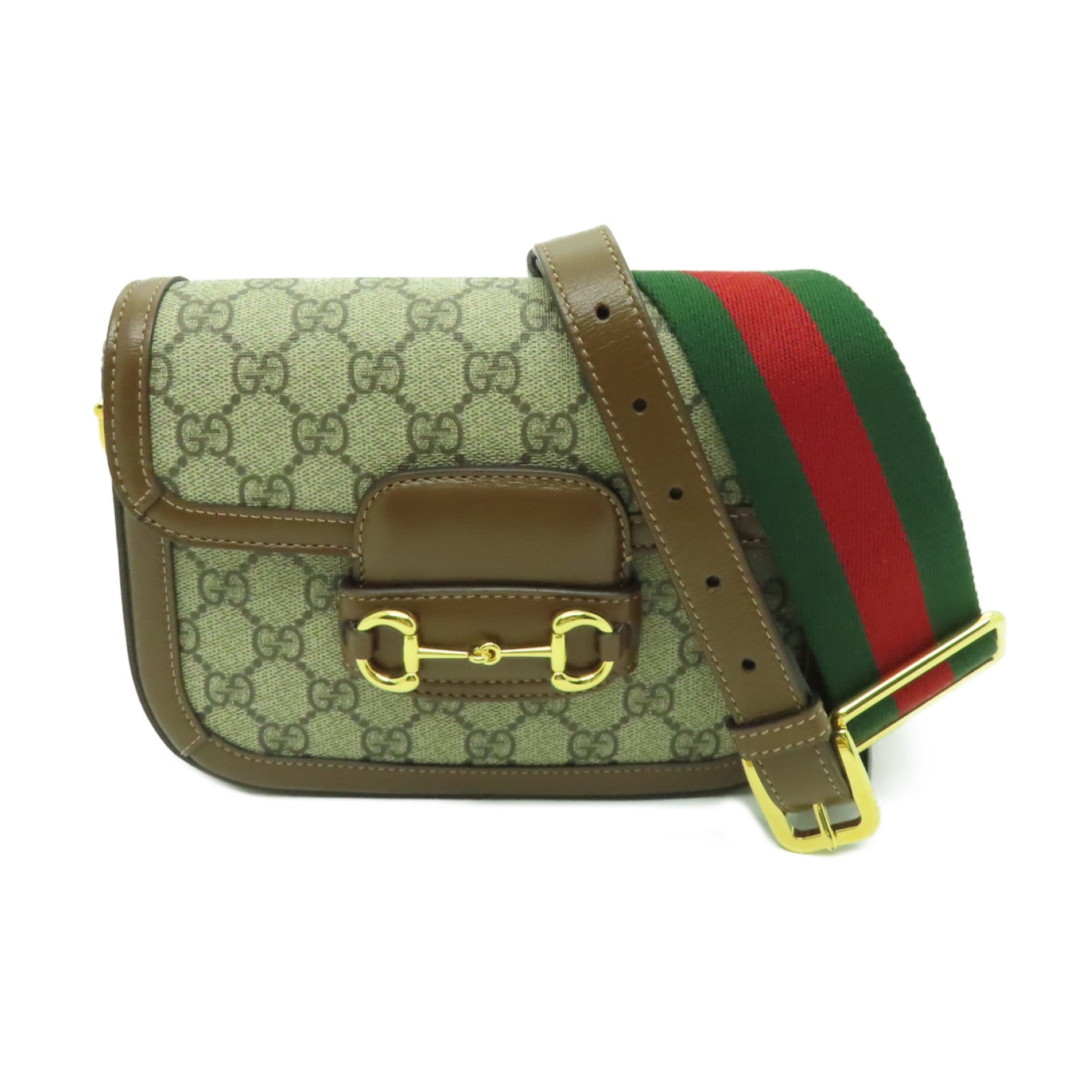 GUCCI 塗層帆布Horsebit 1955 Mini金扣肩背袋啡色
