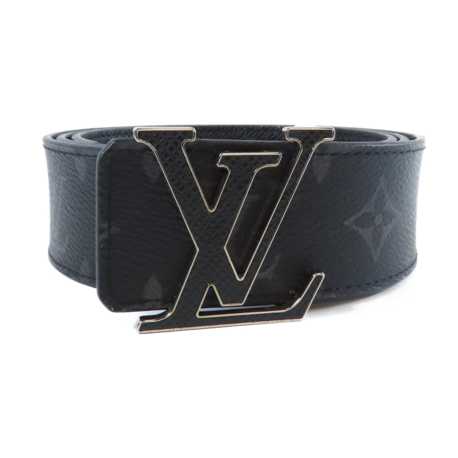 LOUIS VUITTON Monogram Eclipse Belt銀扣皮帶黑色