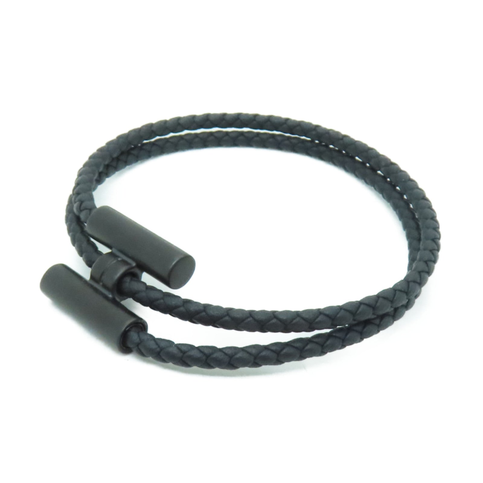 HERMES Swift皮革Tournis Tresse Bracelet黑扣手鏈黑色