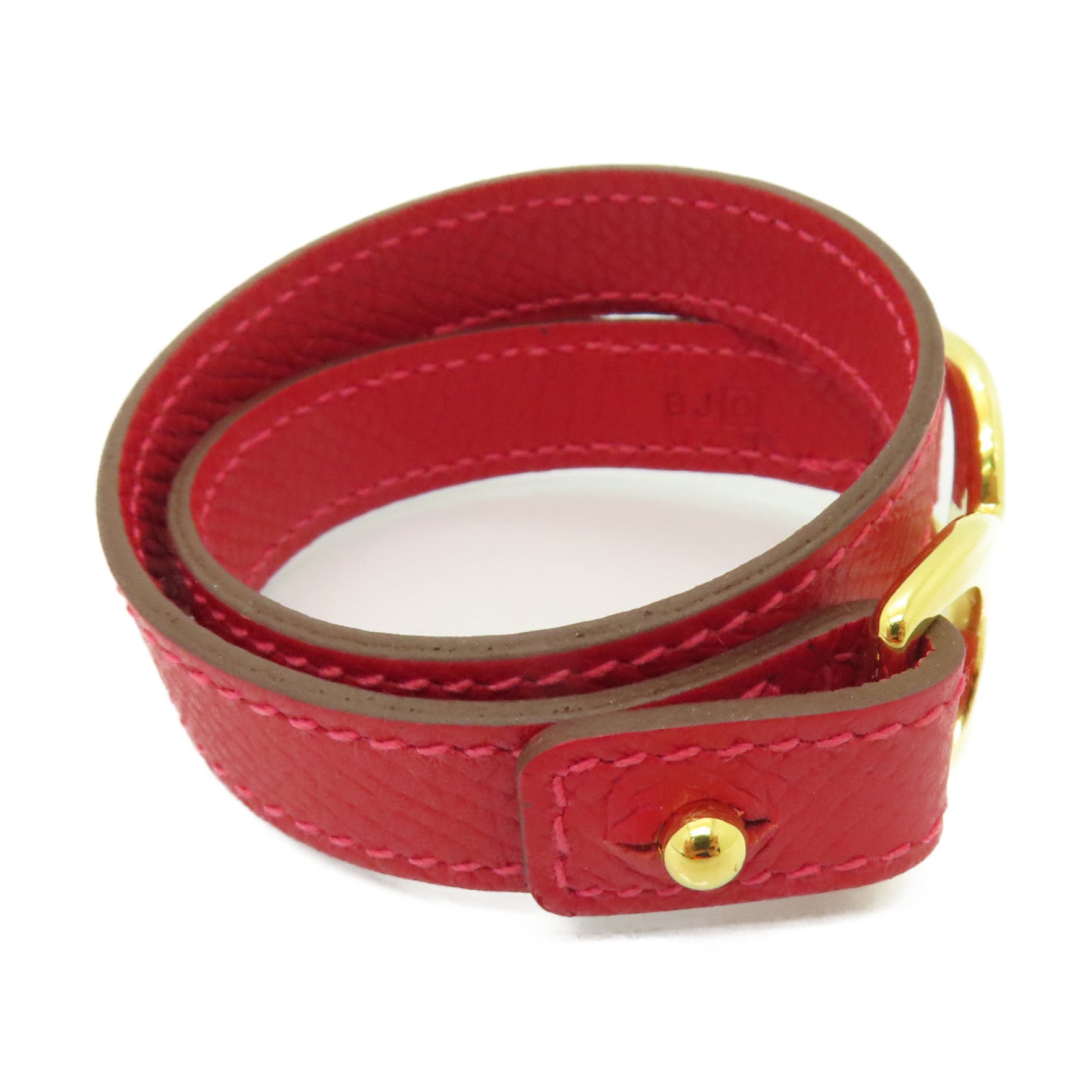HERMES Epsom皮革Pvane Double Tour金扣手鐲紅色