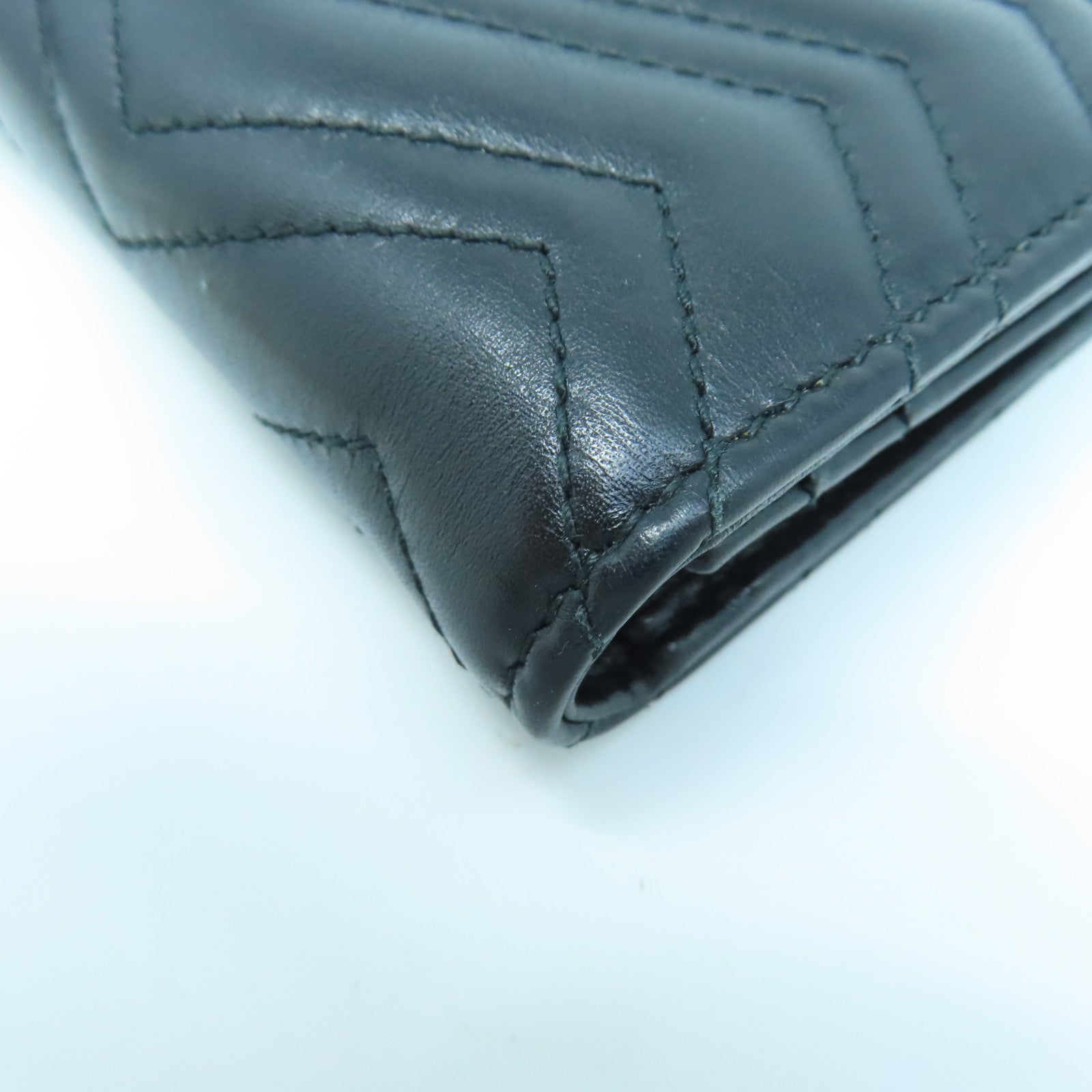 GUCCI twill cowhide leather W Snap Wallet gold buckle wallet black