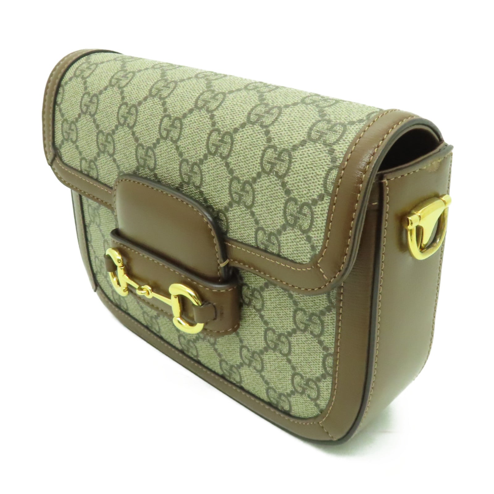 GUCCI 塗層帆布Horsebit 1955 Mini金扣肩背袋啡色