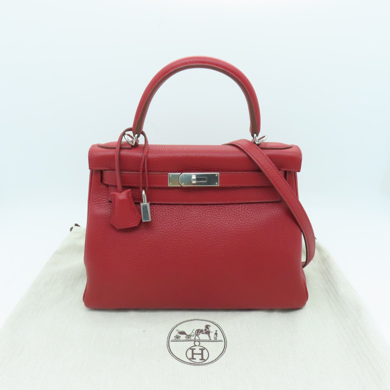 HERMES 【激減優惠】Clemence皮革Kelly 28手挽袋Rouge紅色