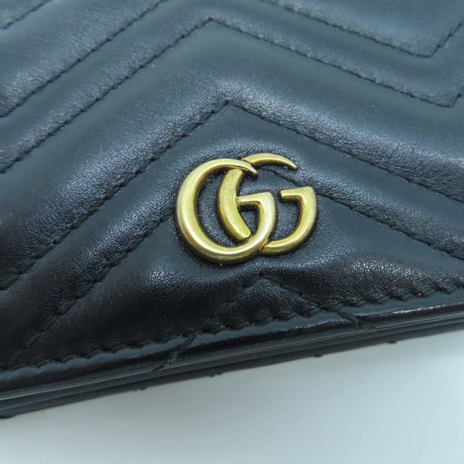 GUCCI twill cowhide leather W Snap Wallet gold buckle wallet black
