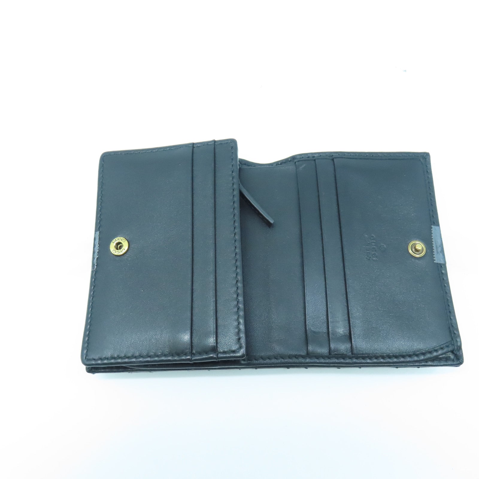 GUCCI twill cowhide leather W Snap Wallet gold buckle wallet black