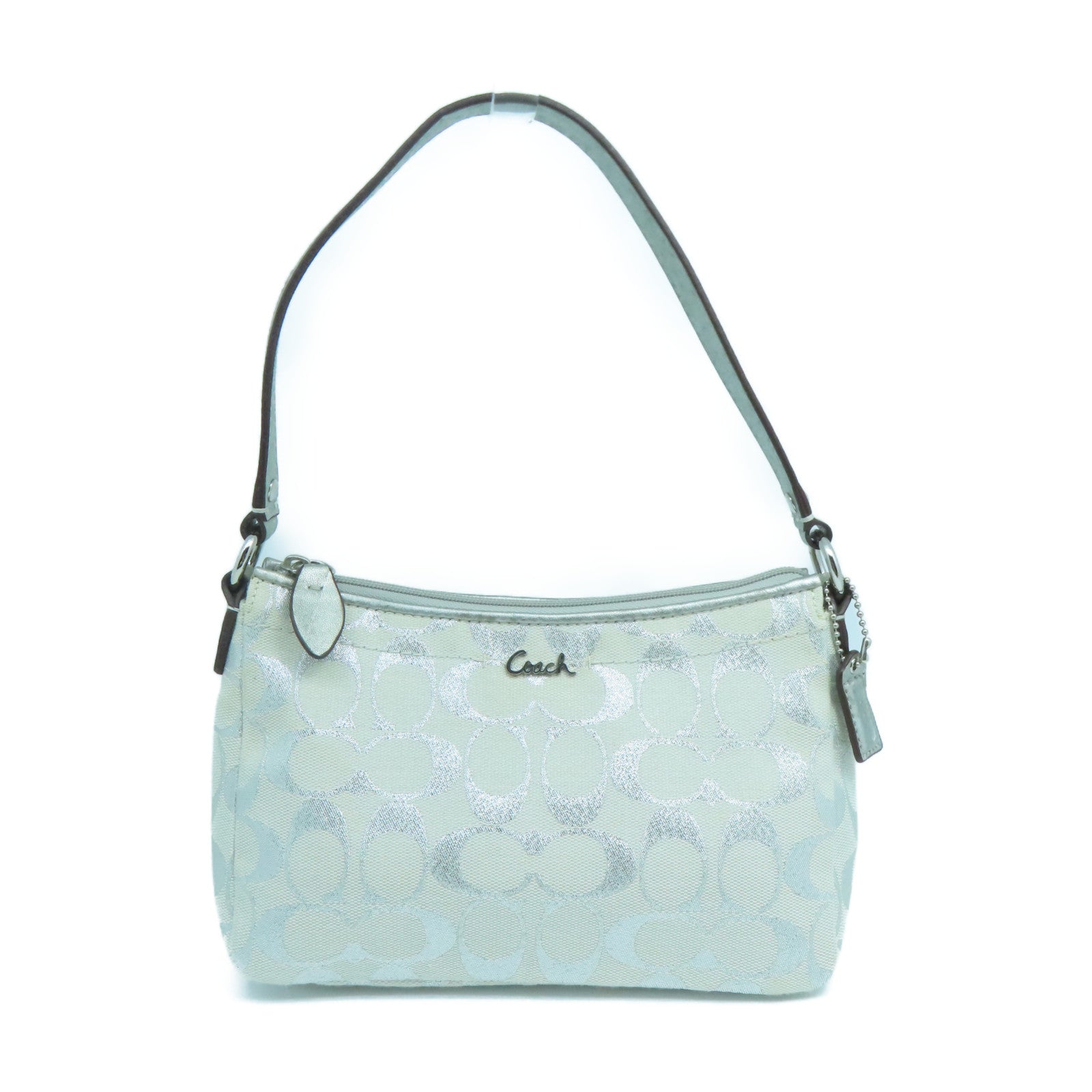 COACH 帆布Handbag銀扣手挽袋白色銀色