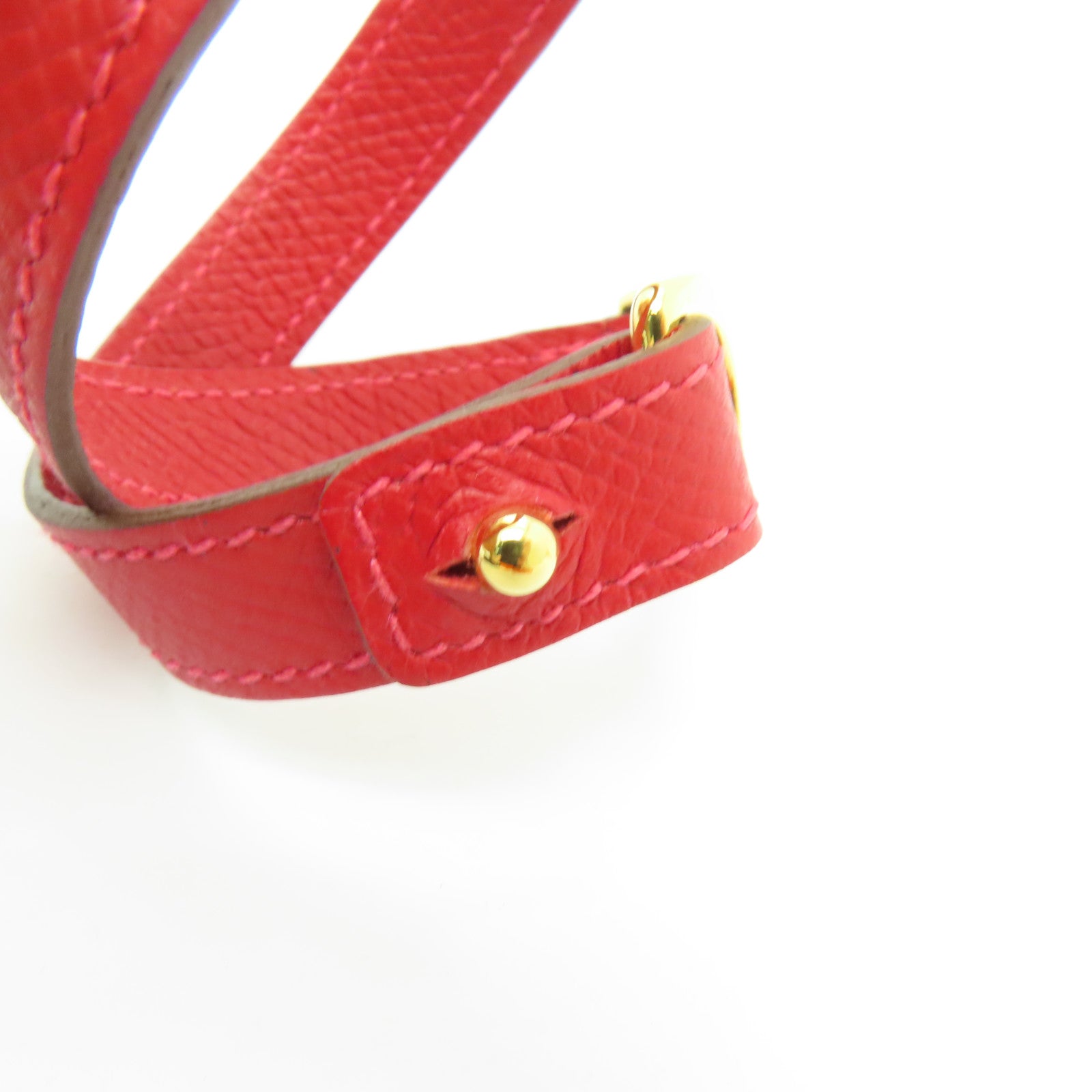 HERMES Epsom皮革Pvane Double Tour金扣手鐲紅色