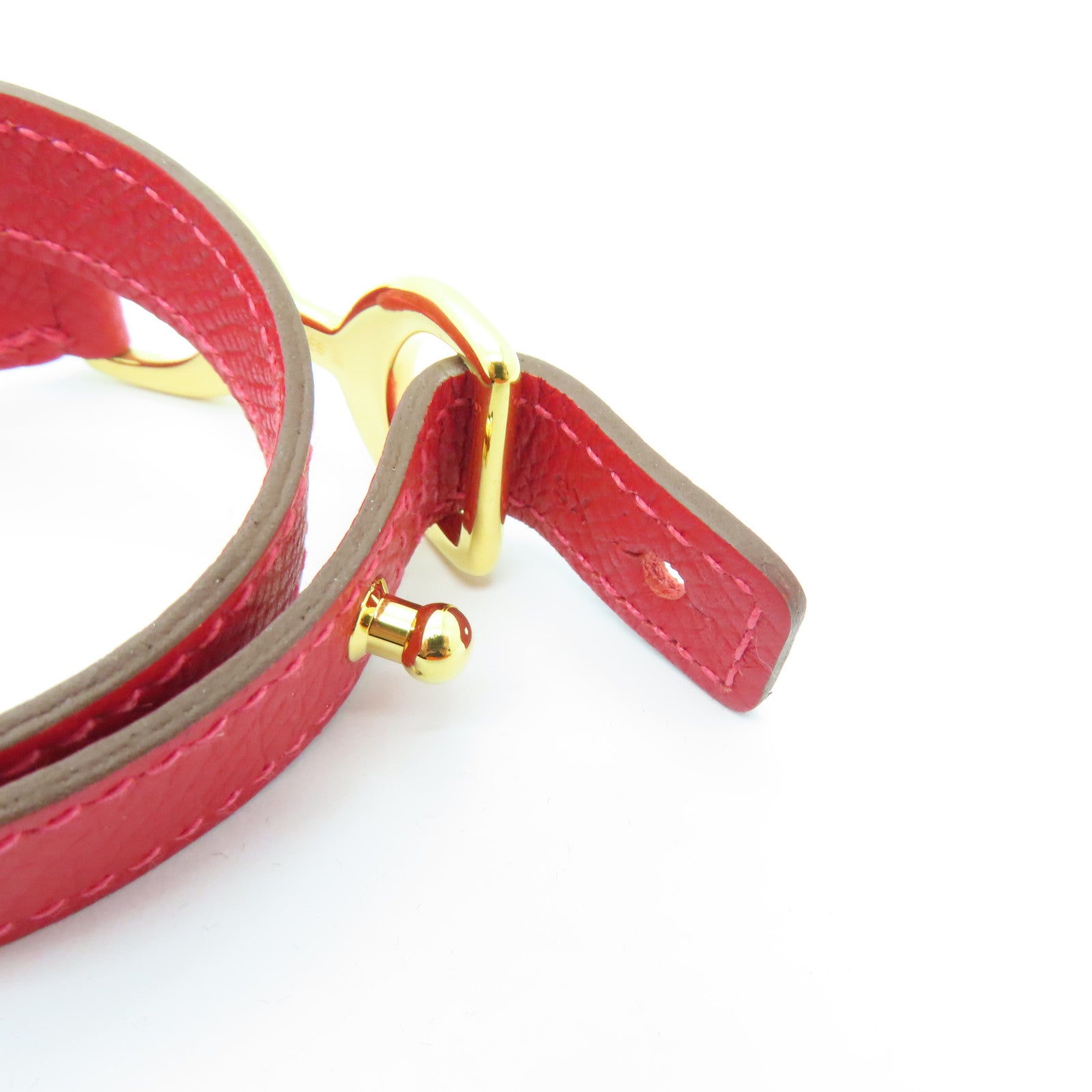 HERMES Epsom皮革Pvane Double Tour金扣手鐲紅色