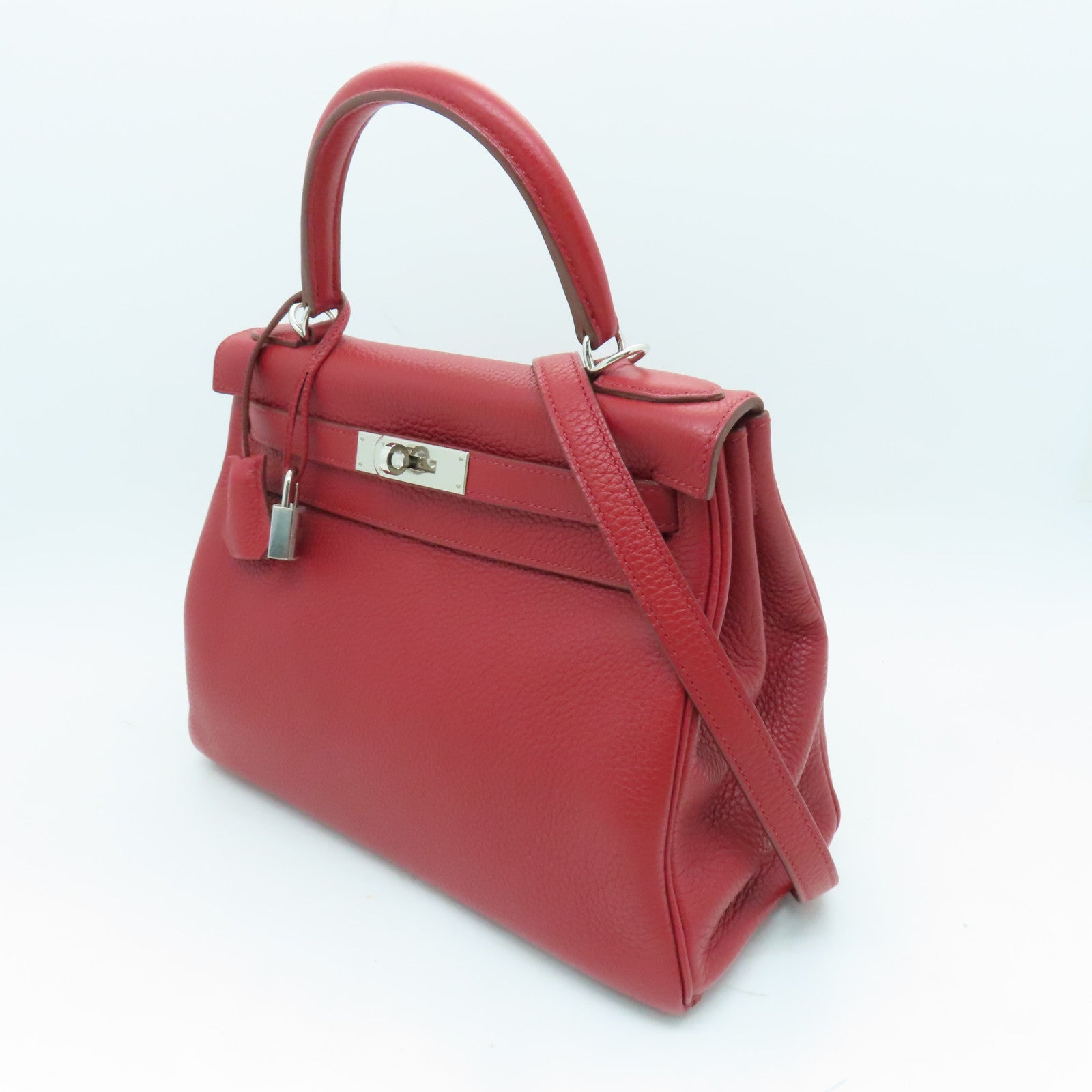 HERMES 【激減優惠】Clemence皮革Kelly 28手挽袋Rouge紅色