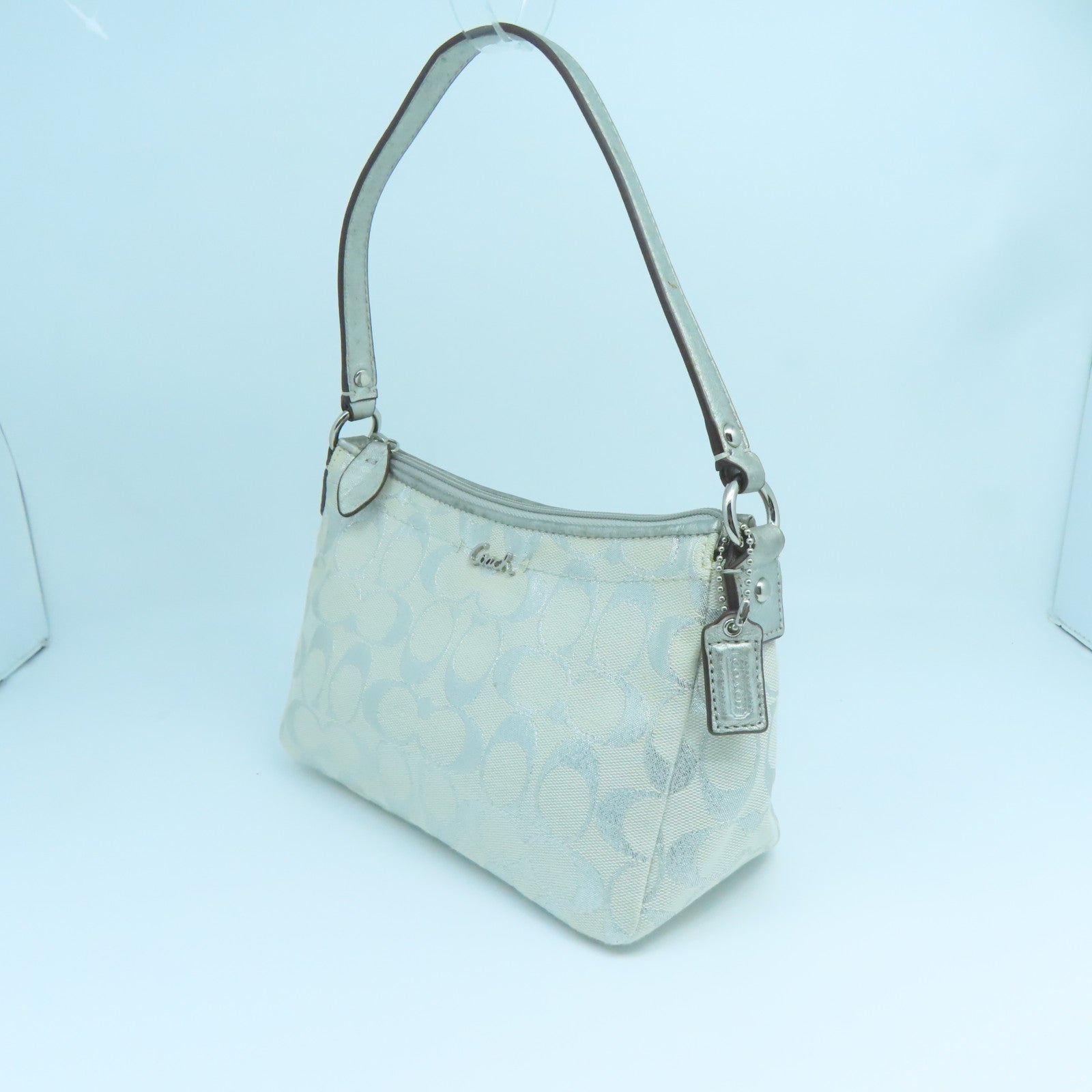 COACH 帆布Handbag銀扣手挽袋白色銀色