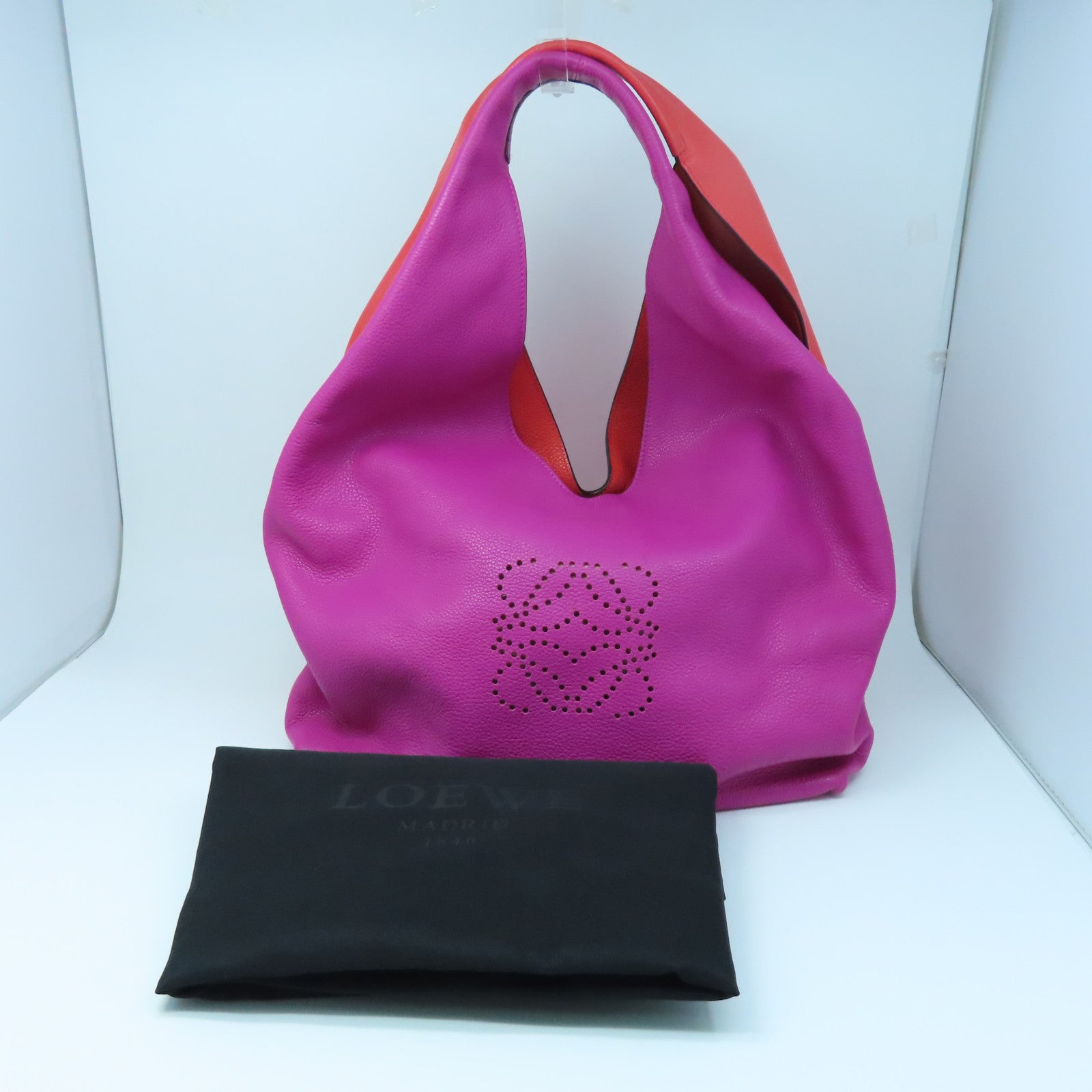 LOEWE 牛皮皮革Shoulder Bag銀扣肩背袋紫色/紅色
