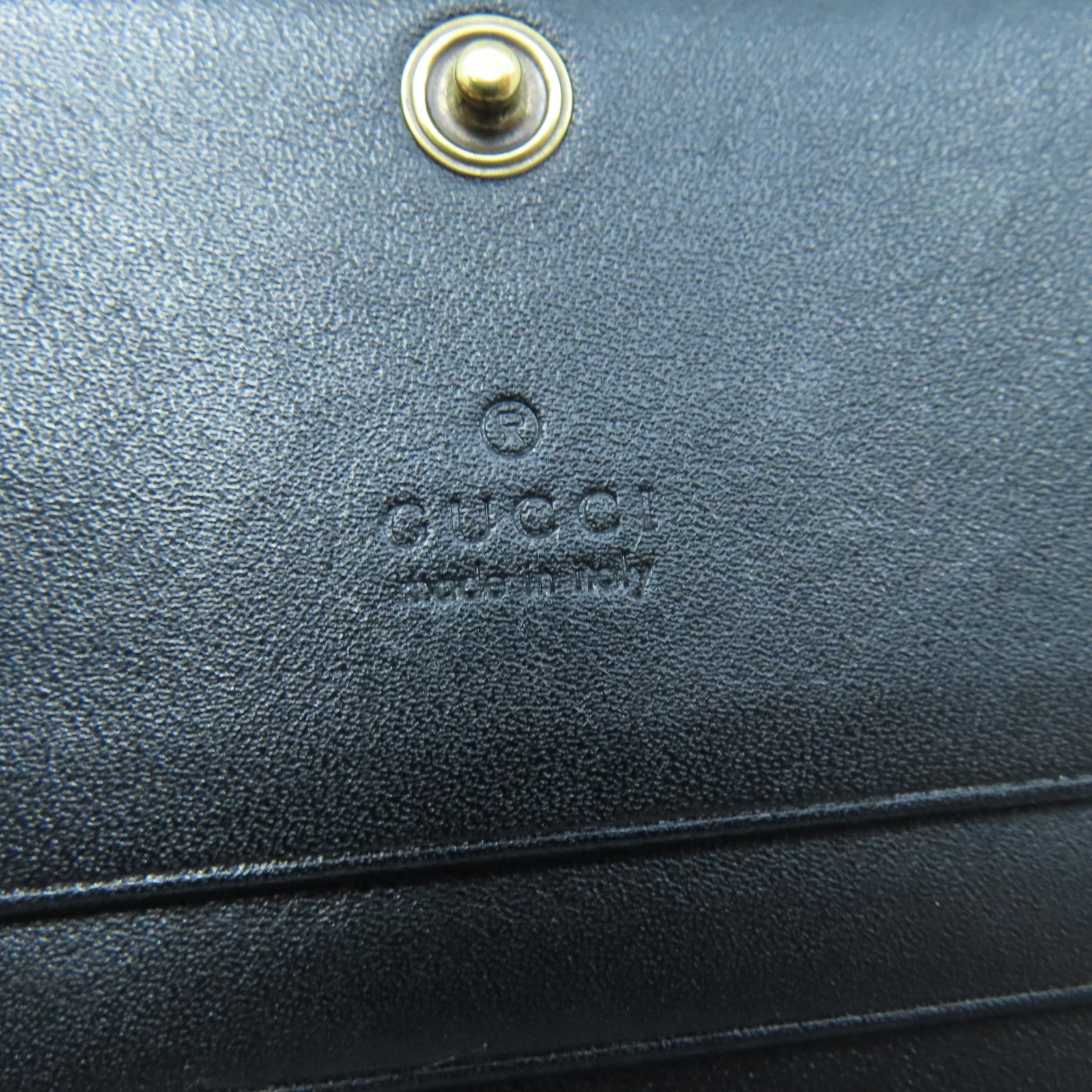 GUCCI twill cowhide leather W Snap Wallet gold buckle wallet black