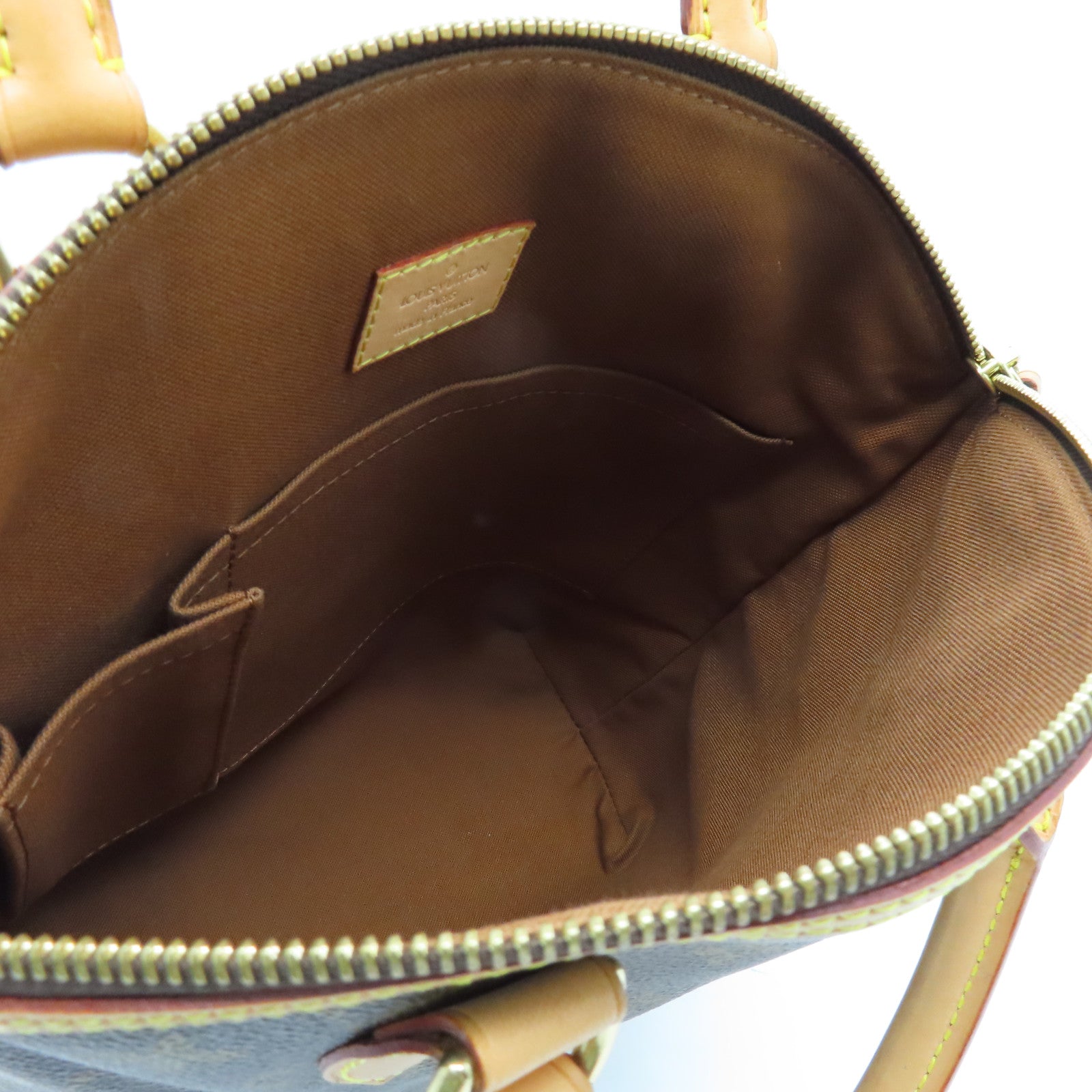 LOUIS VUITTON Monogram Lockit gold buckle handle bag brown