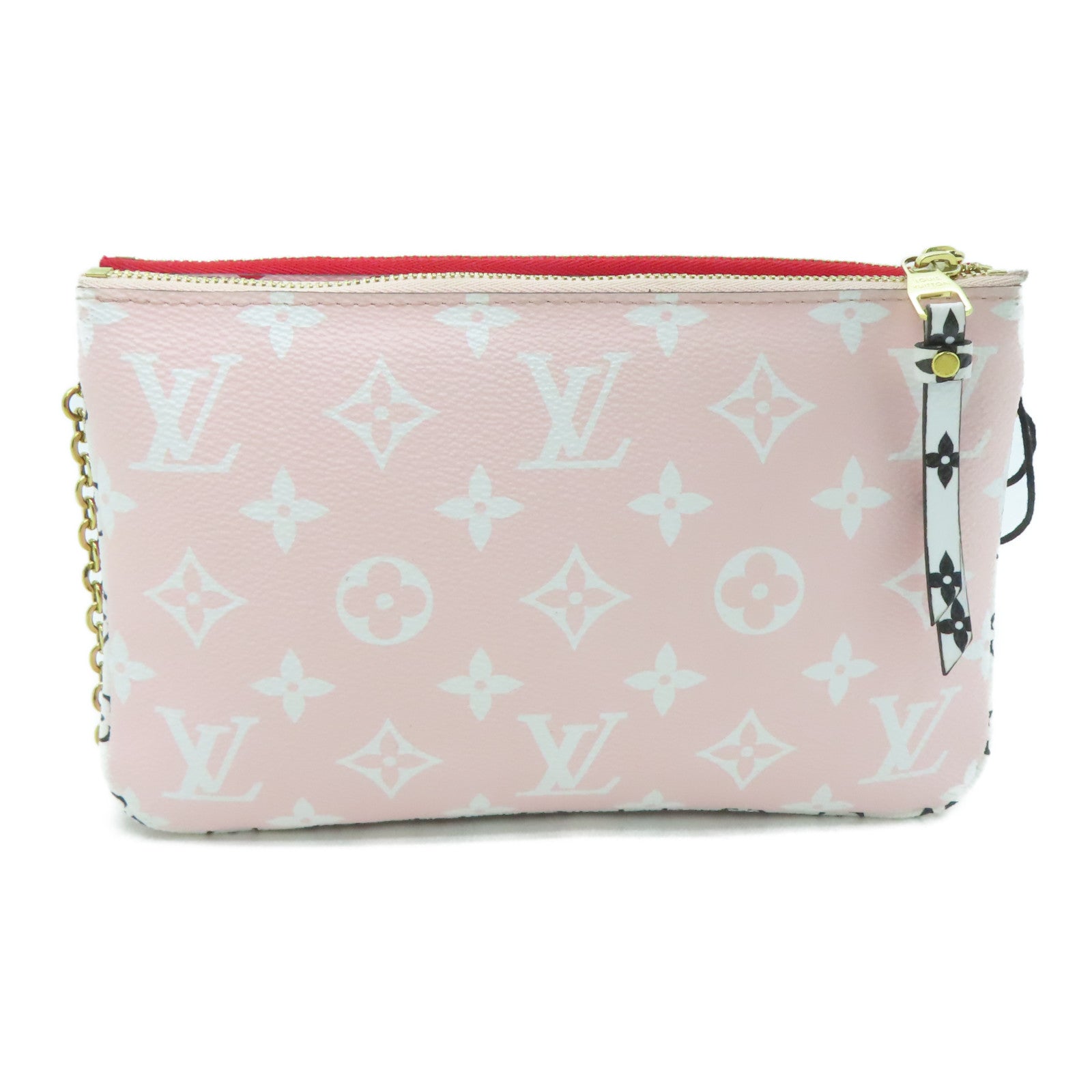 LOUIS VUITTON Monogram Giant Pochette Double Zip金扣鏈帶肩背袋紅色/粉紅色