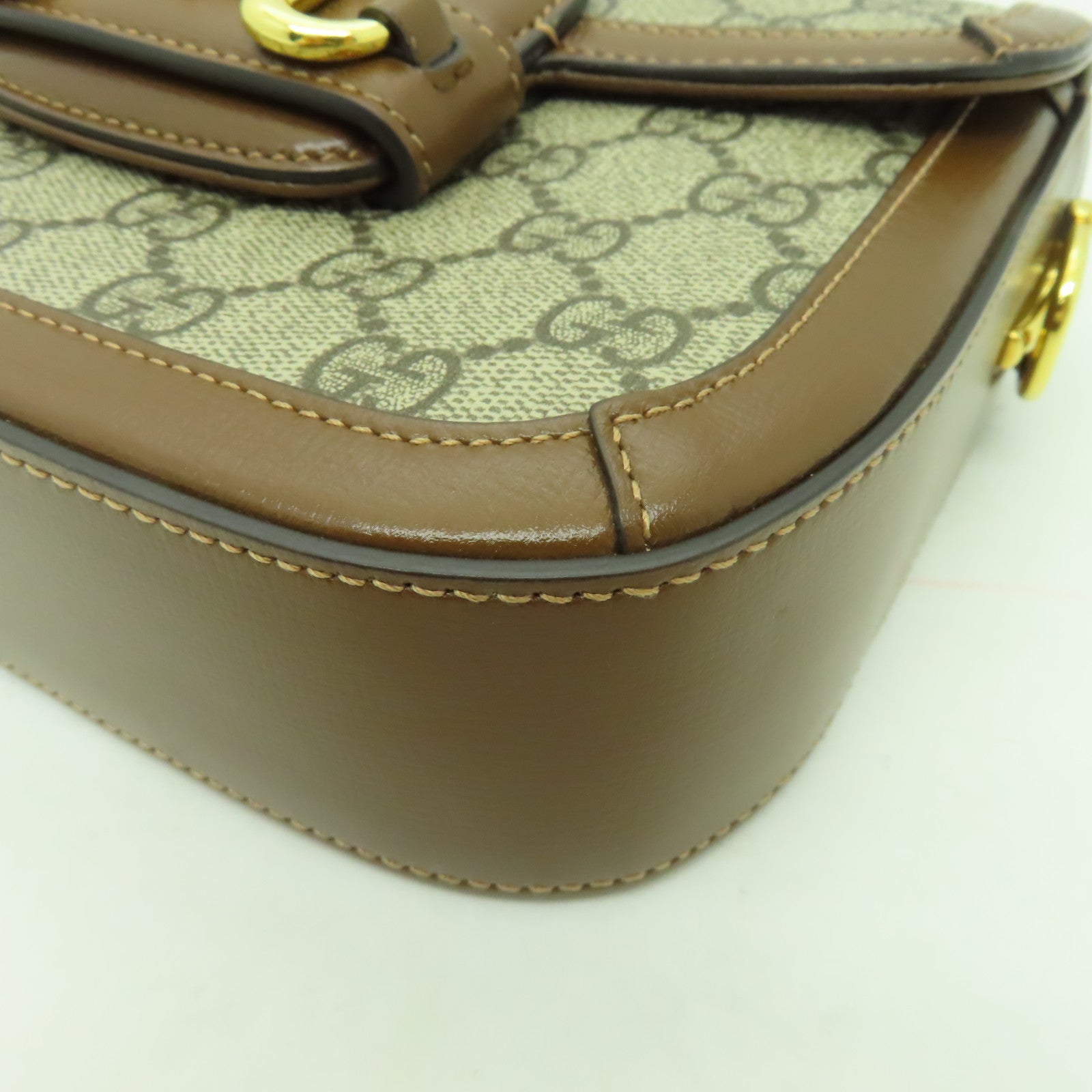 GUCCI 塗層帆布Horsebit 1955 Mini金扣肩背袋啡色