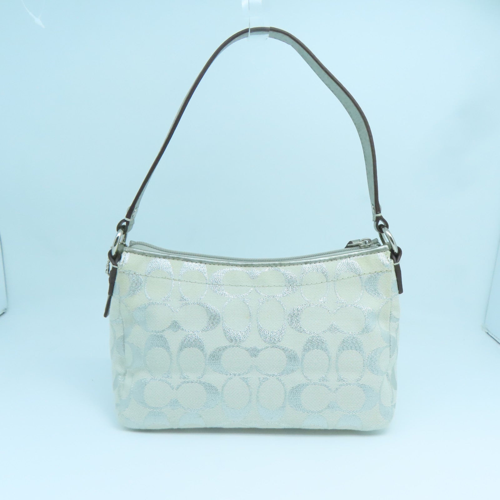 COACH 帆布Handbag銀扣手挽袋白色銀色