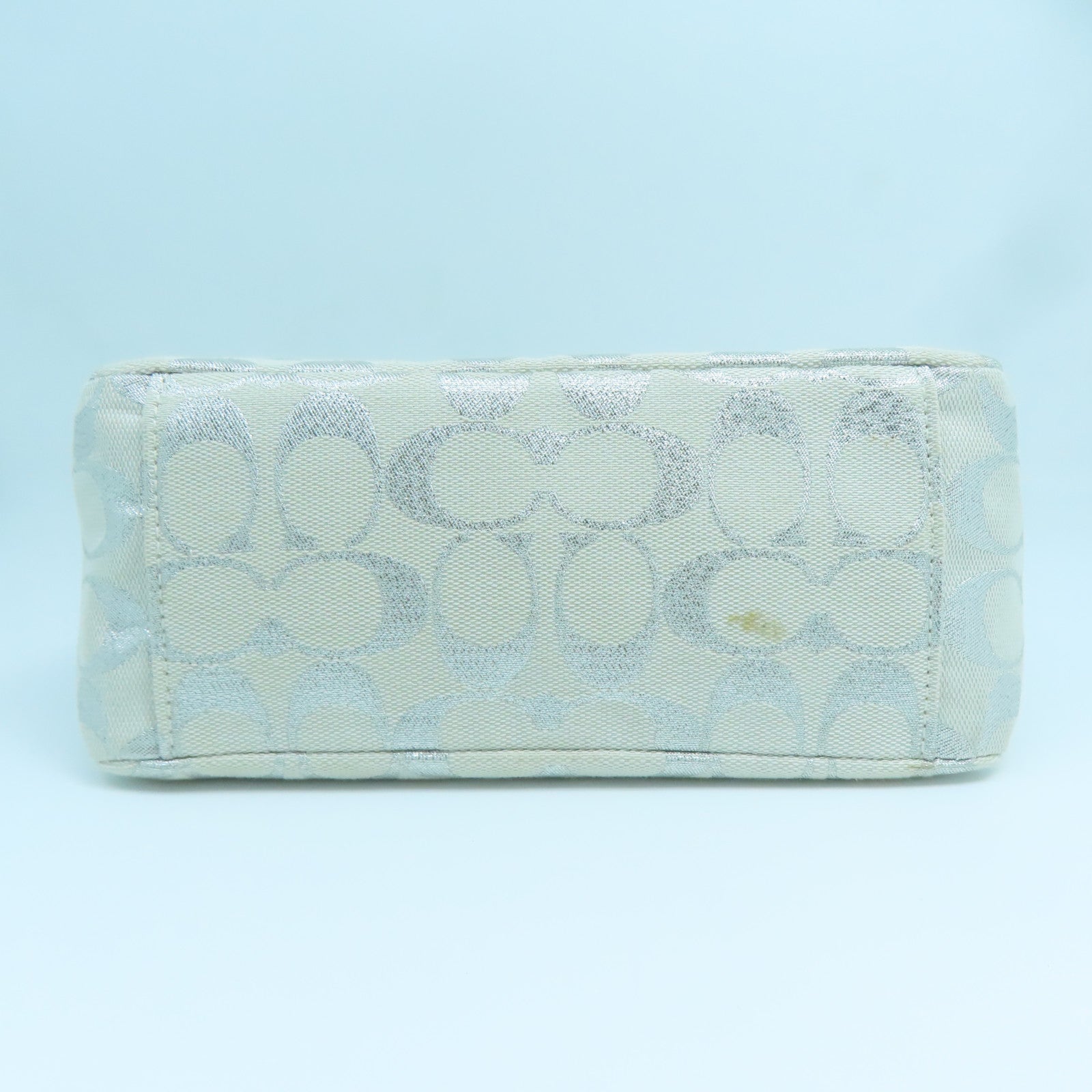 COACH 帆布Handbag銀扣手挽袋白色銀色