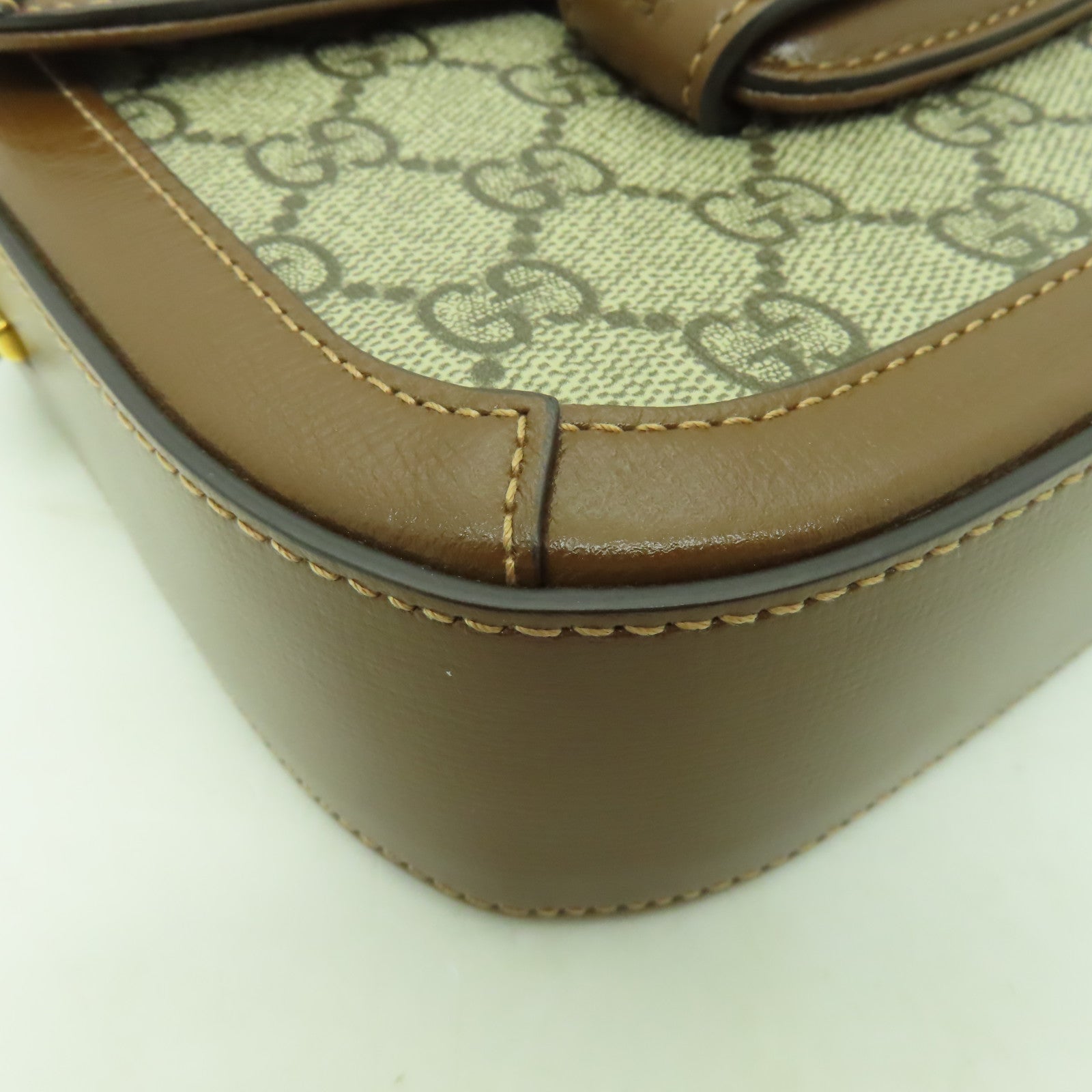 GUCCI 塗層帆布Horsebit 1955 Mini金扣肩背袋啡色