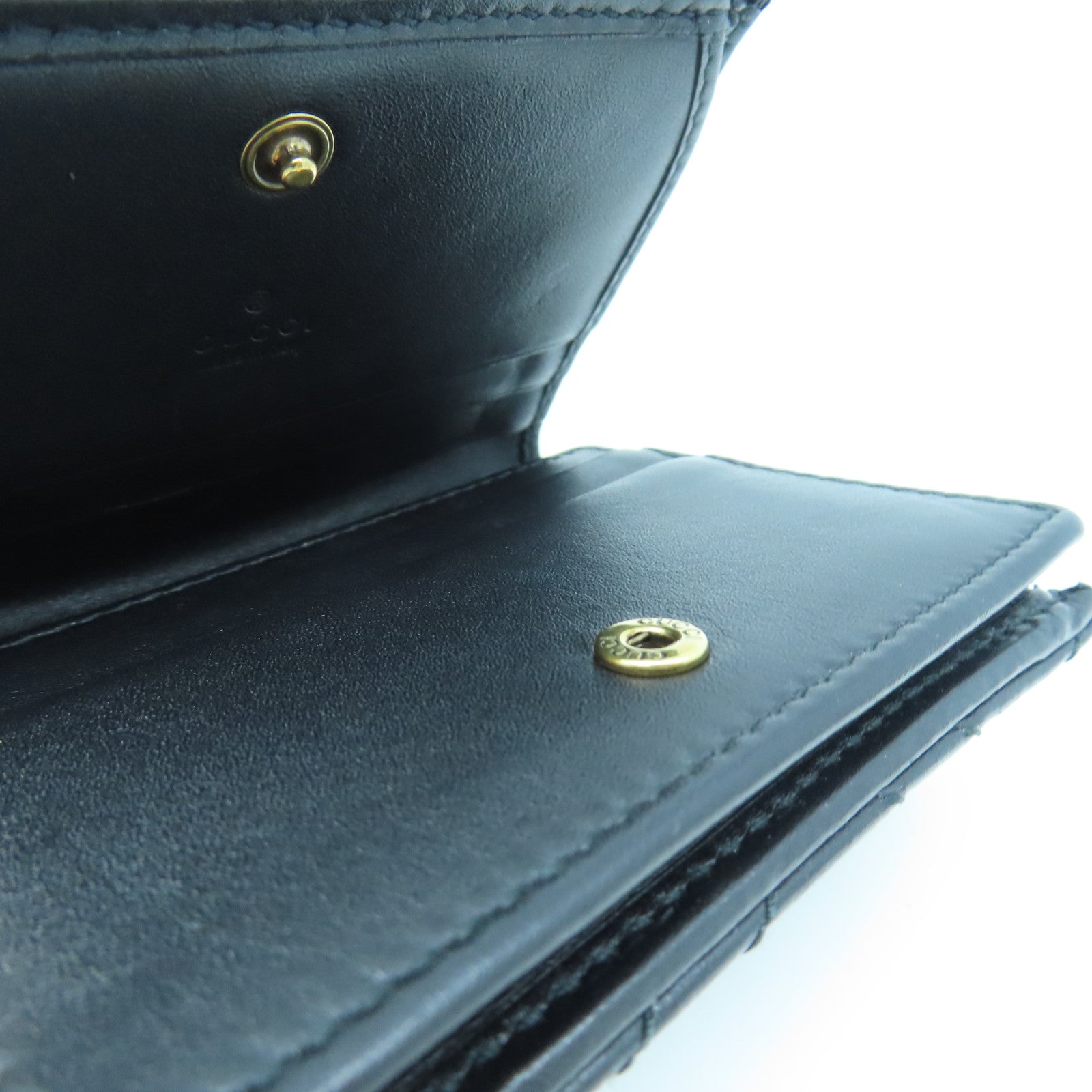 GUCCI twill cowhide leather W Snap Wallet gold buckle wallet black