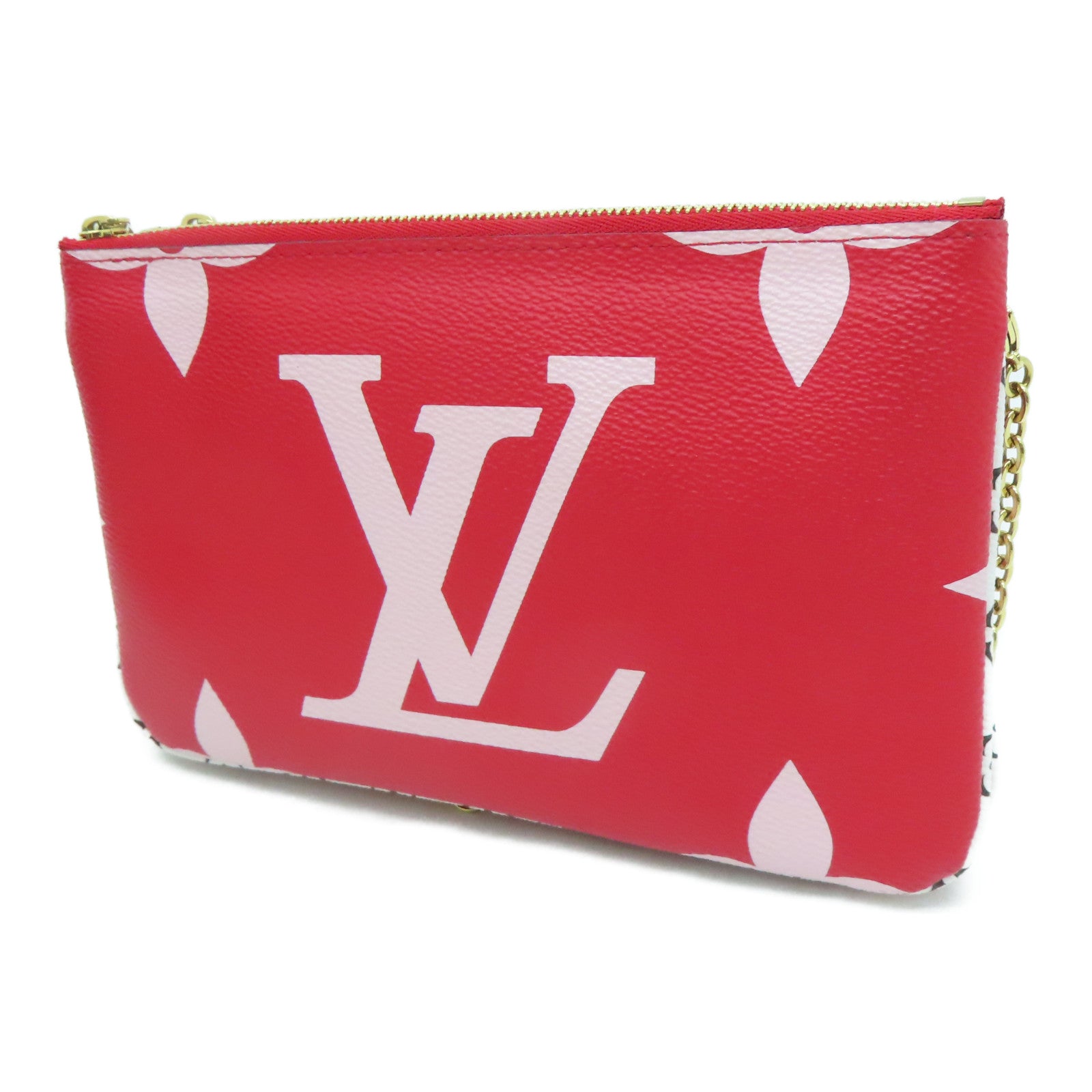 LOUIS VUITTON Monogram Giant Pochette Double Zip金扣鏈帶肩背袋紅色/粉紅色