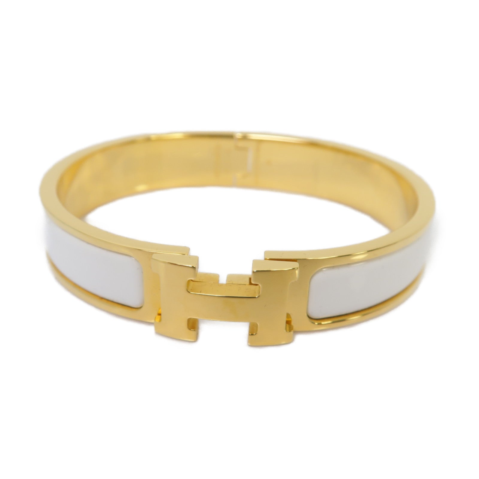 HERMES 金屬Clic H Bracelet金扣手鐲白色