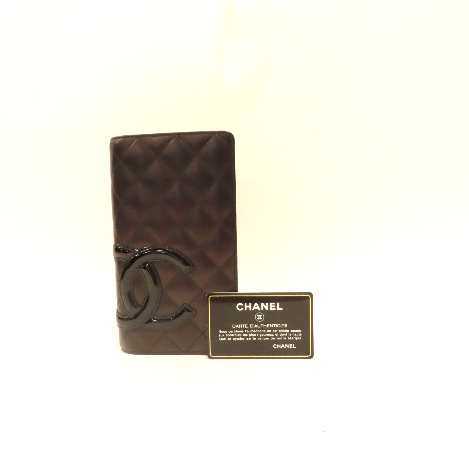 CHANEL 菱格牛皮皮革Fold Wallet銀扣長錢包黑色