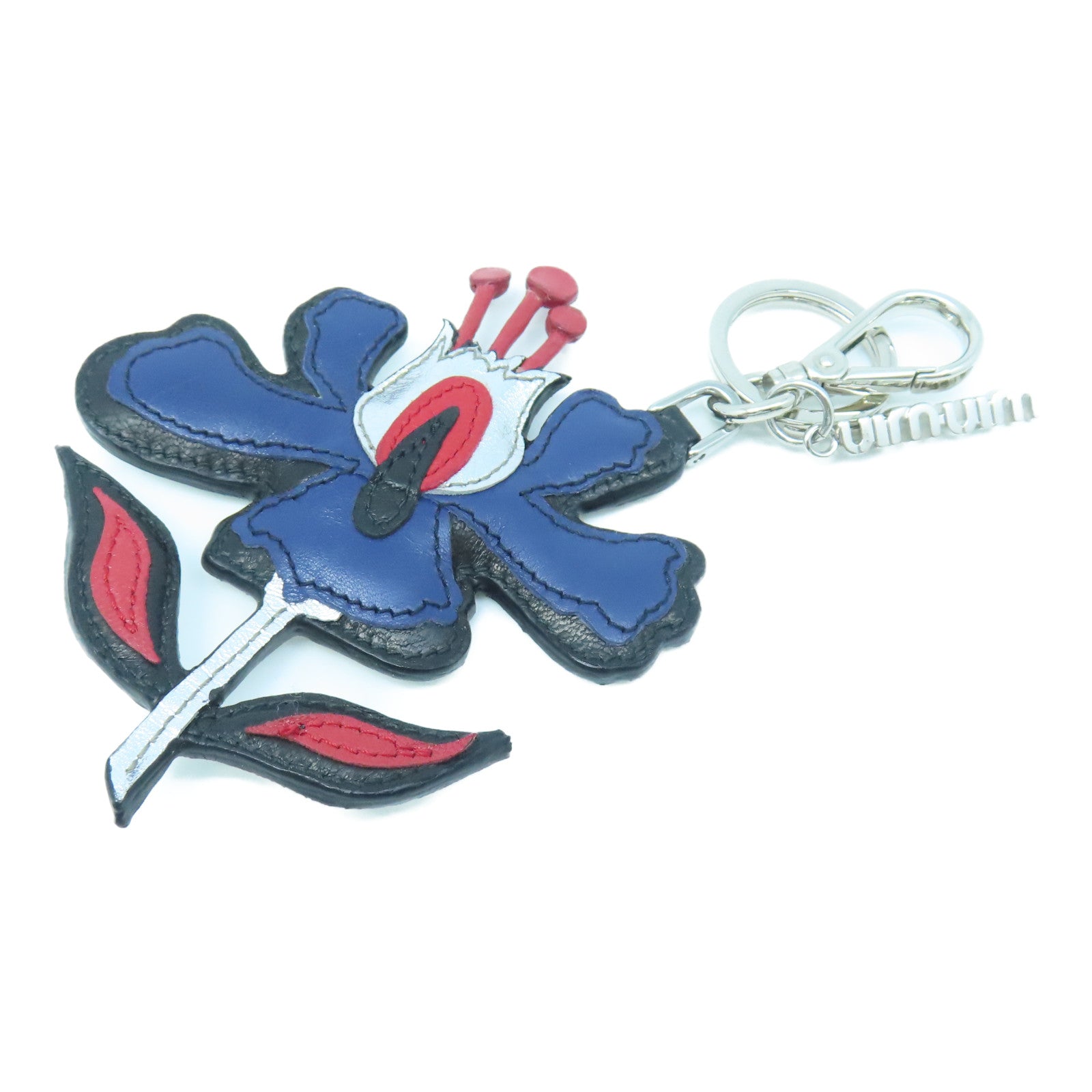 Miu Miu Calf Leather Bag Charm Silver Buckle Charm Blue/Red