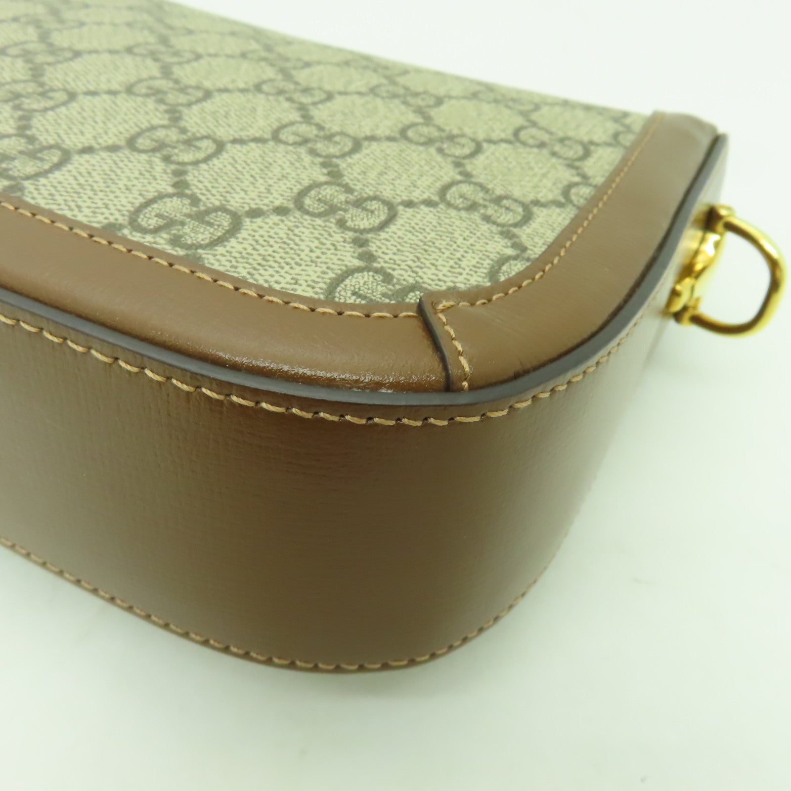 GUCCI 塗層帆布Horsebit 1955 Mini金扣肩背袋啡色