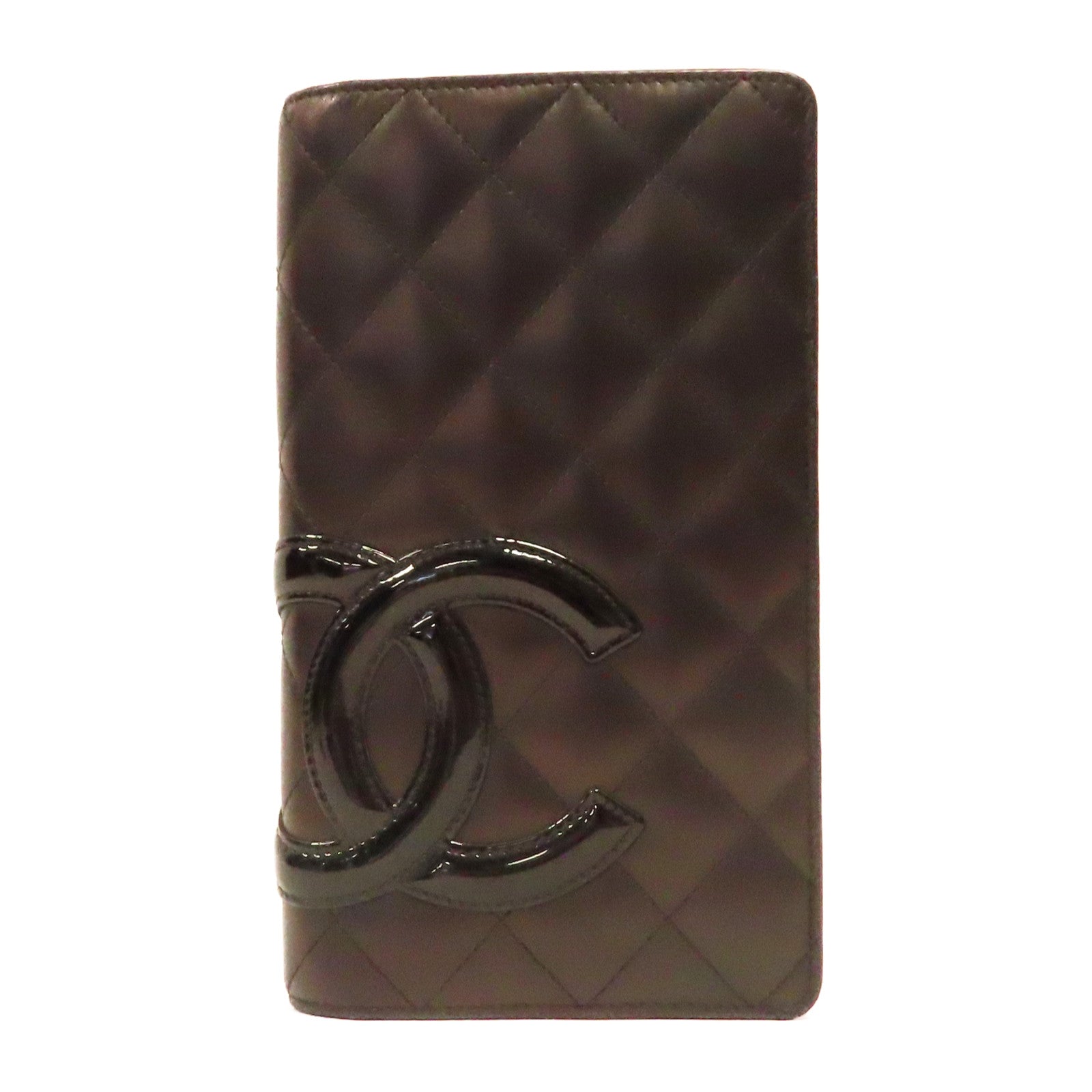 CHANEL 菱格牛皮皮革Fold Wallet銀扣長錢包黑色