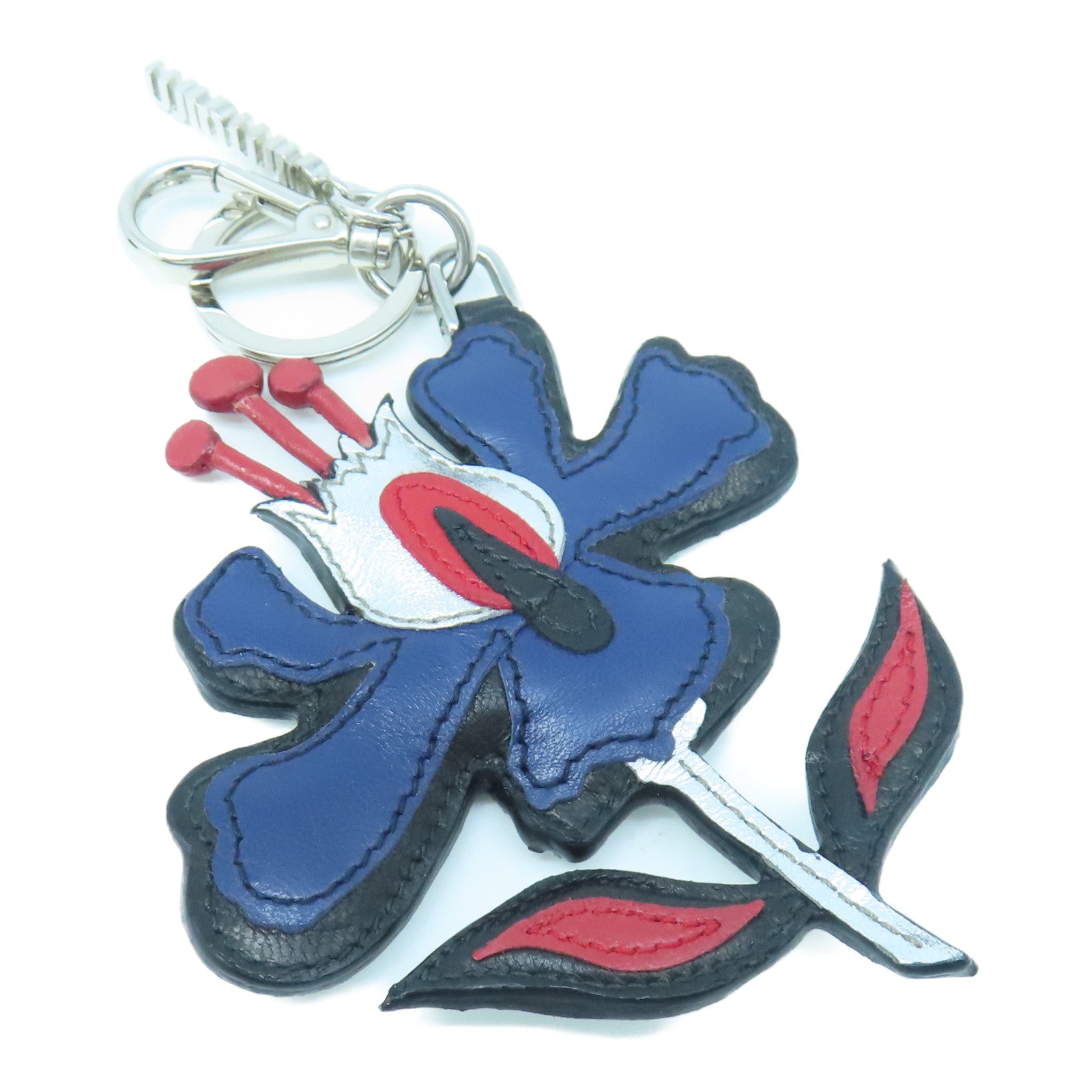 Miu Miu Calf Leather Bag Charm Silver Buckle Charm Blue/Red