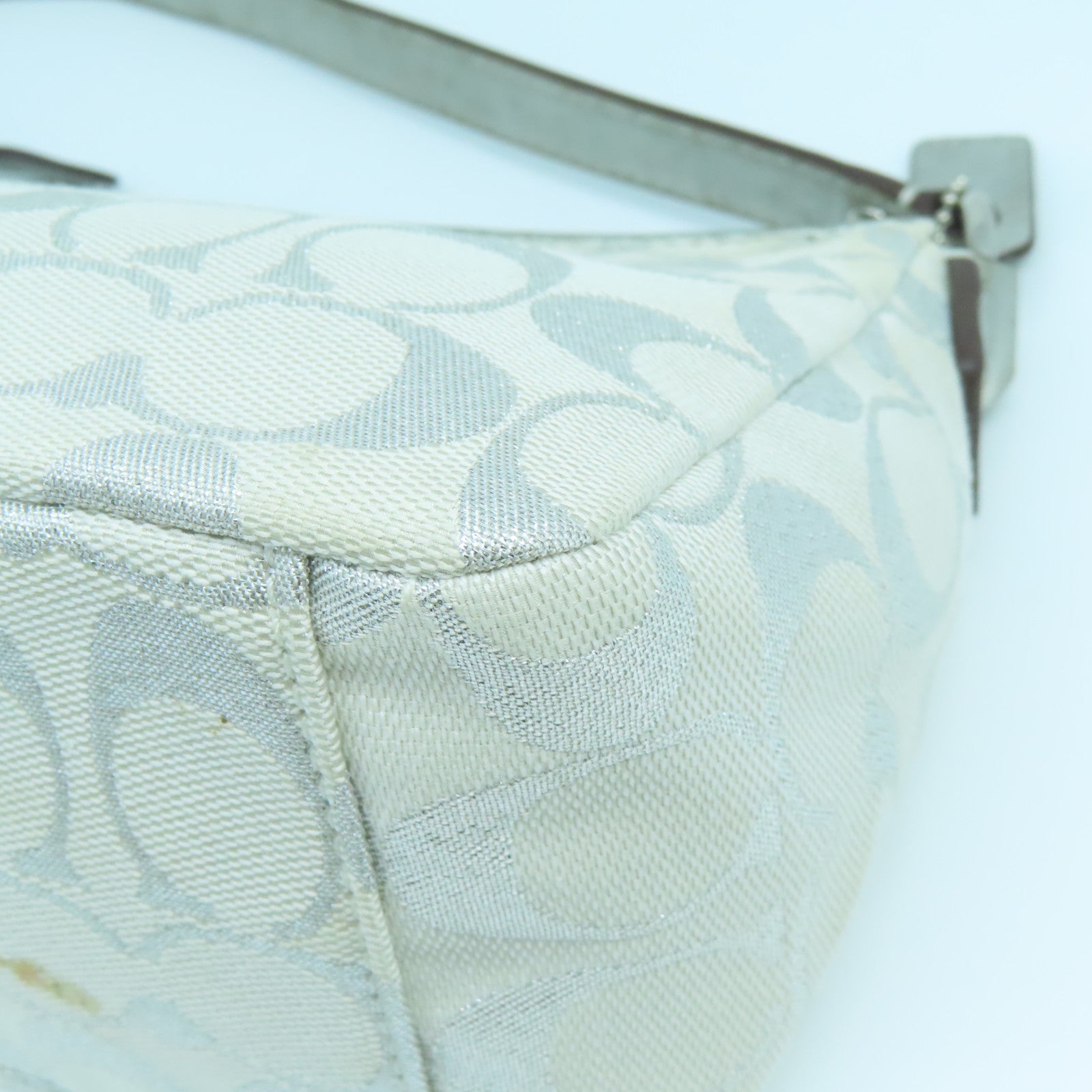 COACH 帆布Handbag銀扣手挽袋白色銀色