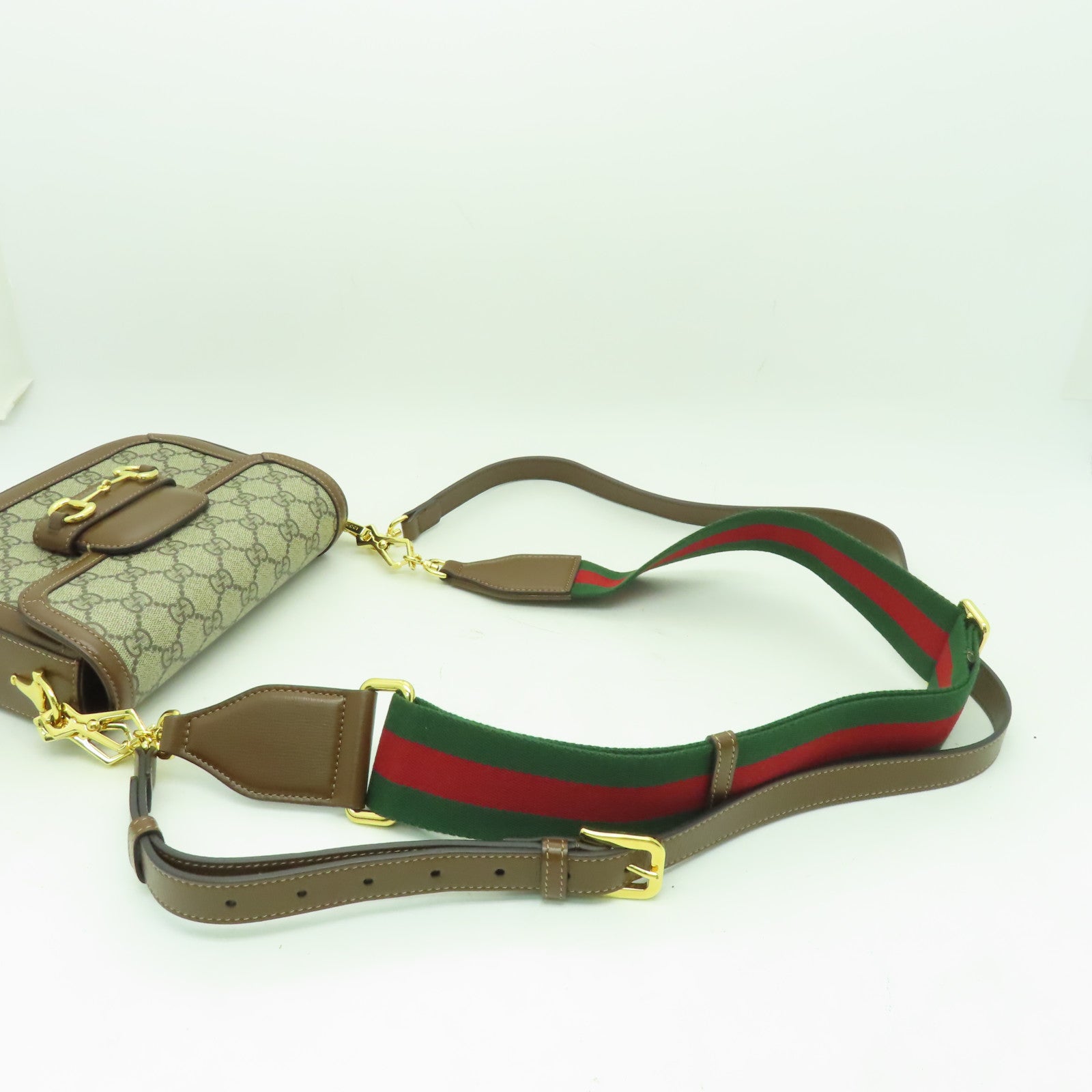 GUCCI 塗層帆布Horsebit 1955 Mini金扣肩背袋啡色