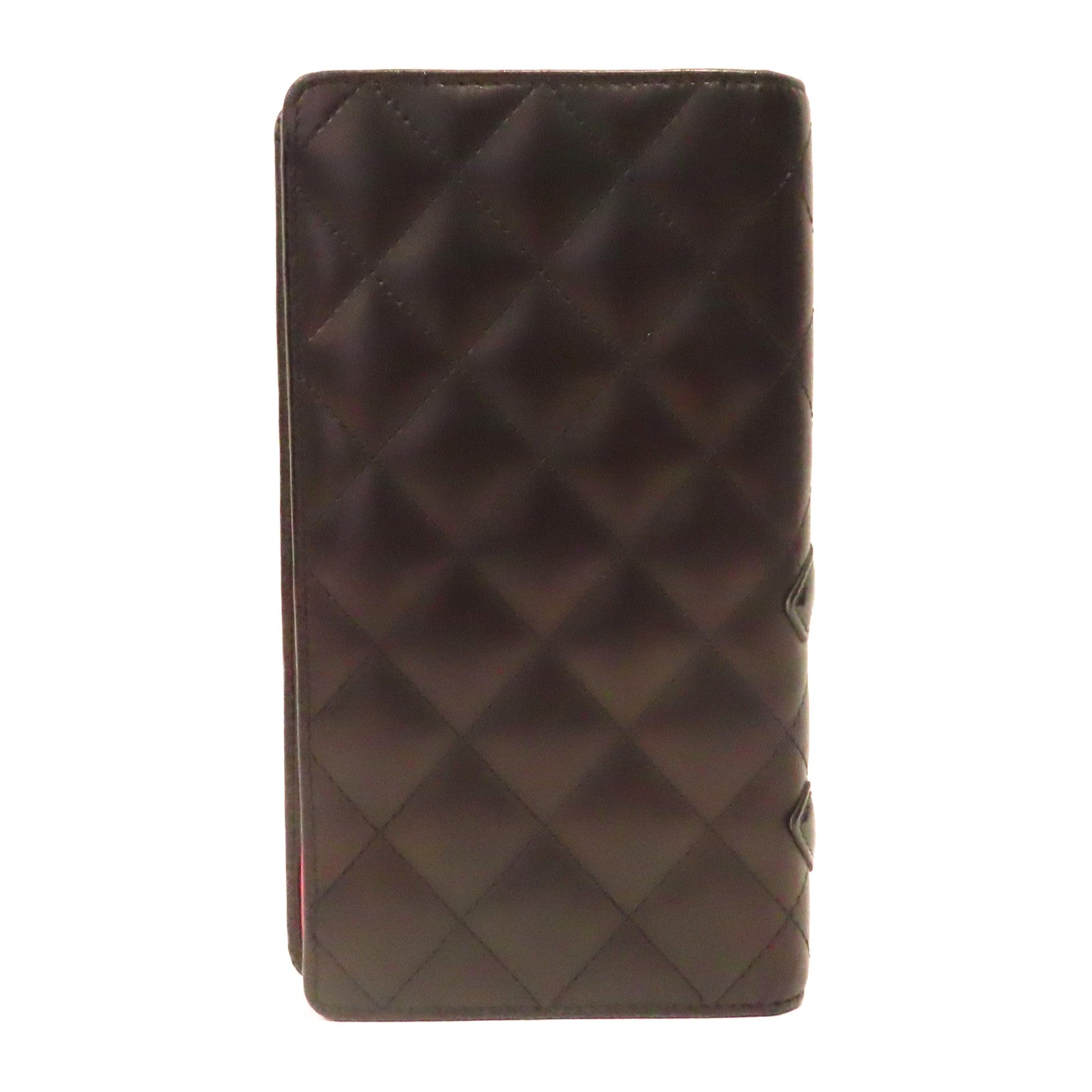 CHANEL 菱格牛皮皮革Fold Wallet銀扣長錢包黑色