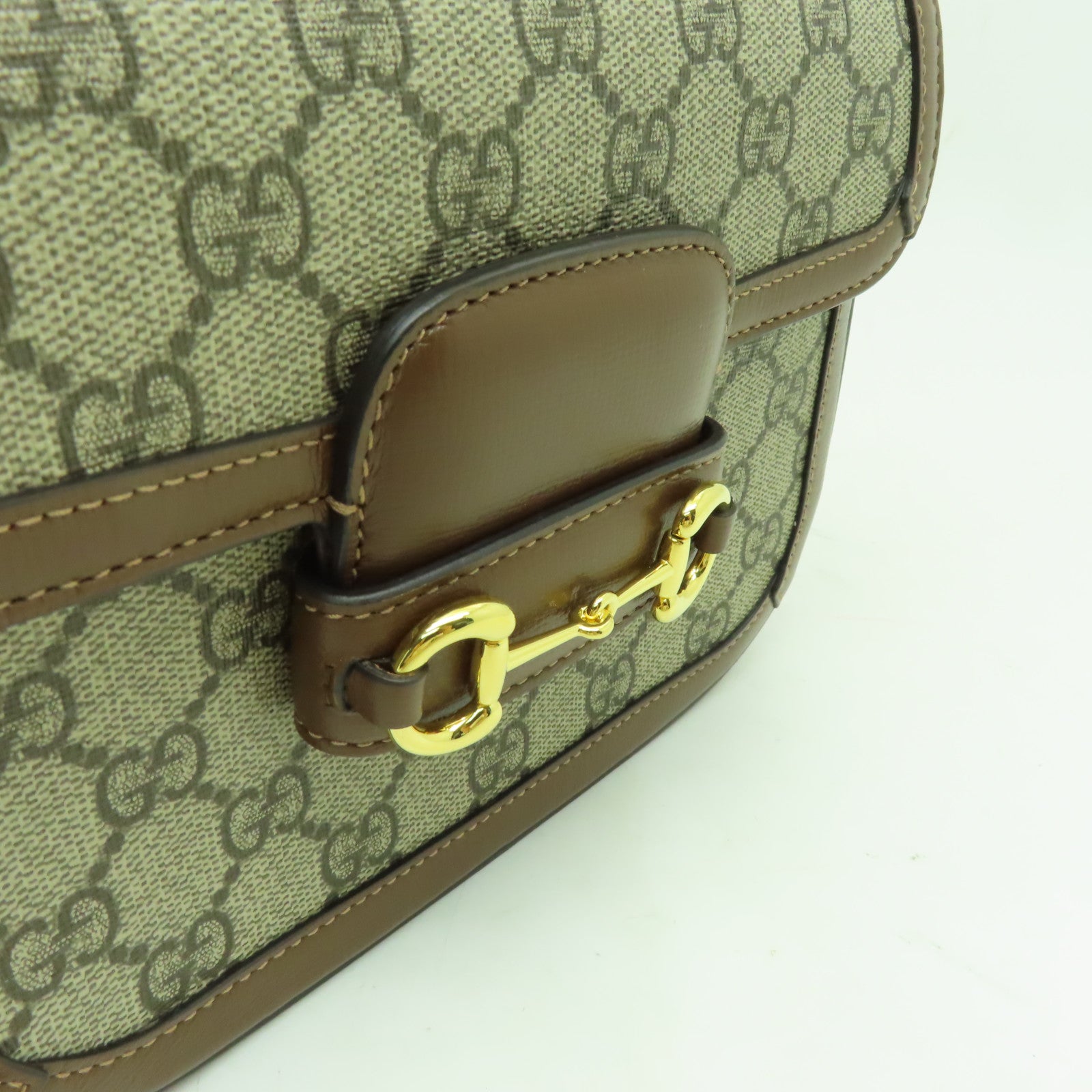 GUCCI 塗層帆布Horsebit 1955 Mini金扣肩背袋啡色