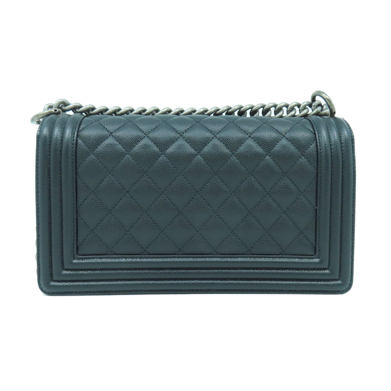 CHANEL 菱格Caviar皮革Chanel Boy 25cm銀扣鏈帶肩背袋黑色