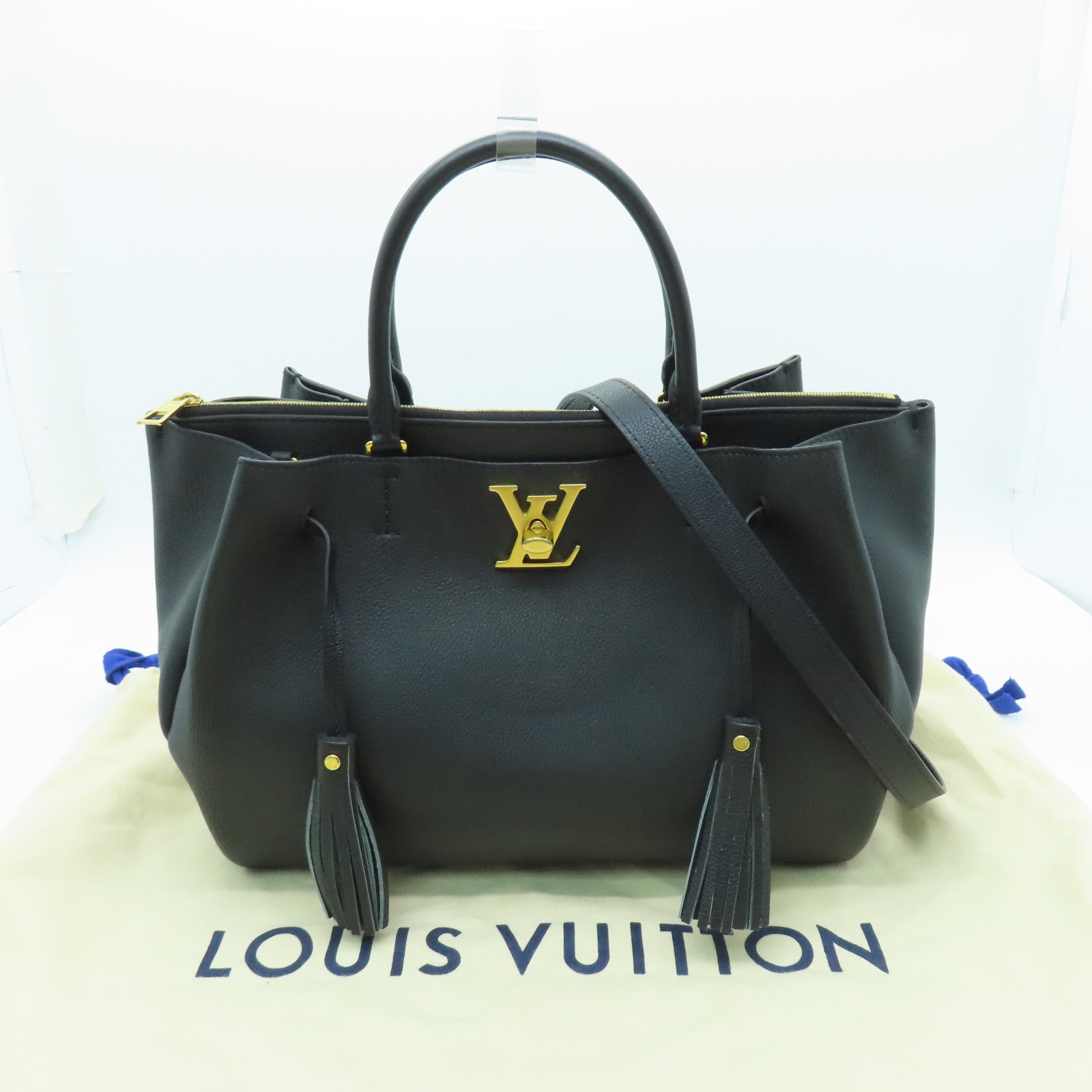 LOUIS VUITTON 牛皮皮革Lockmeto金扣手挽肩背兩用袋黑色