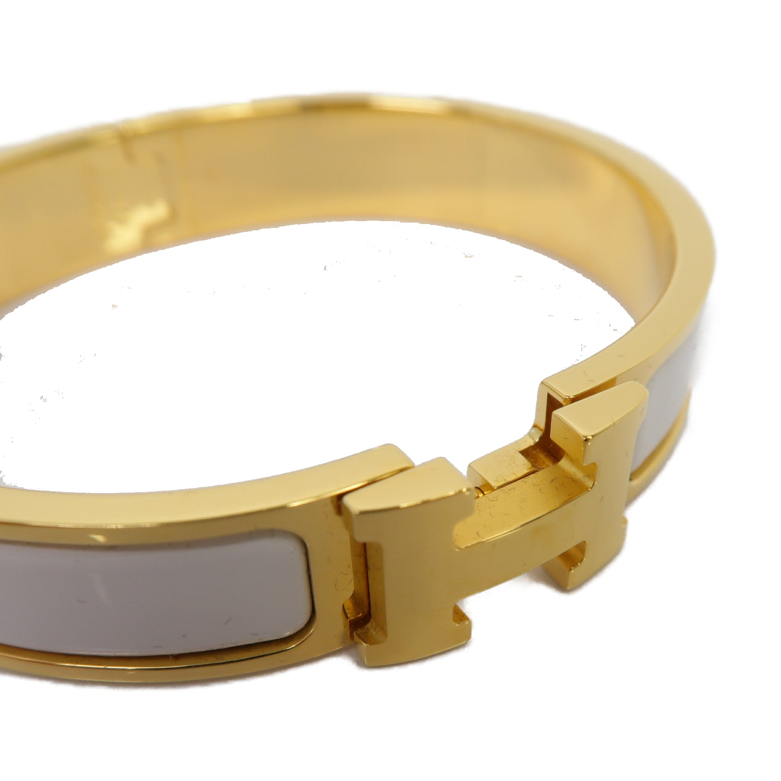HERMES 金屬Clic H Bracelet金扣手鐲白色