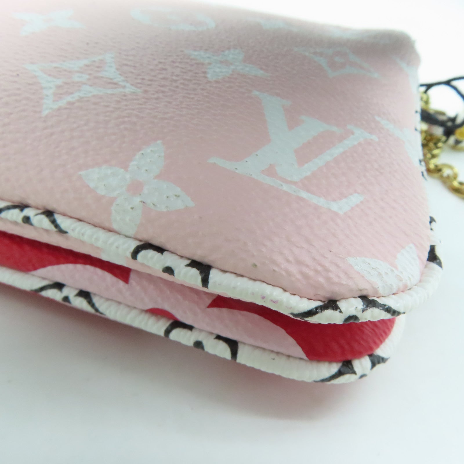 LOUIS VUITTON Monogram Giant Pochette Double Zip金扣鏈帶肩背袋紅色/粉紅色