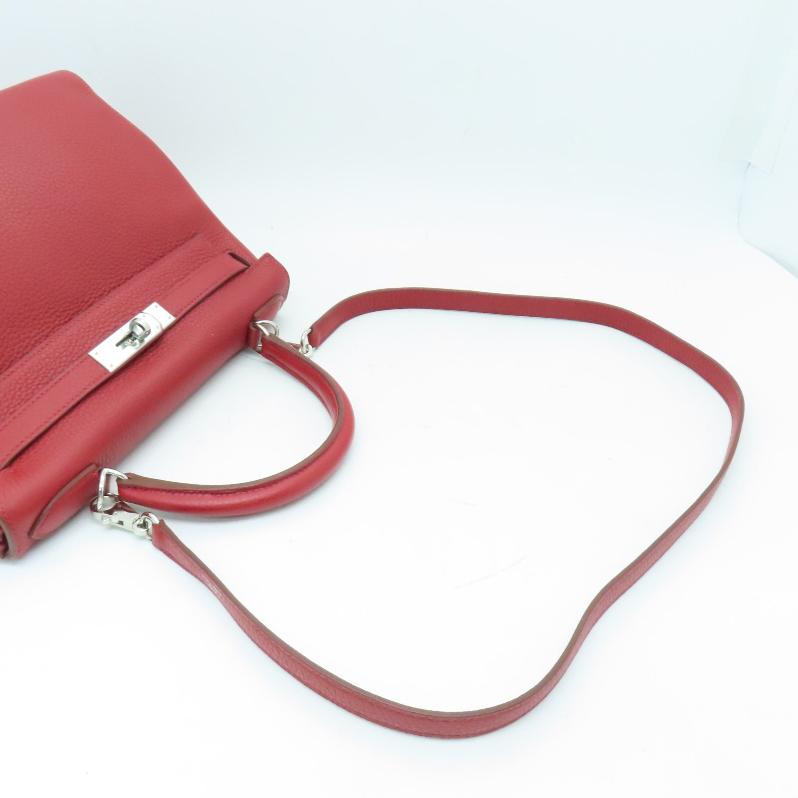 HERMES 【激減優惠】Clemence皮革Kelly 28手挽袋Rouge紅色
