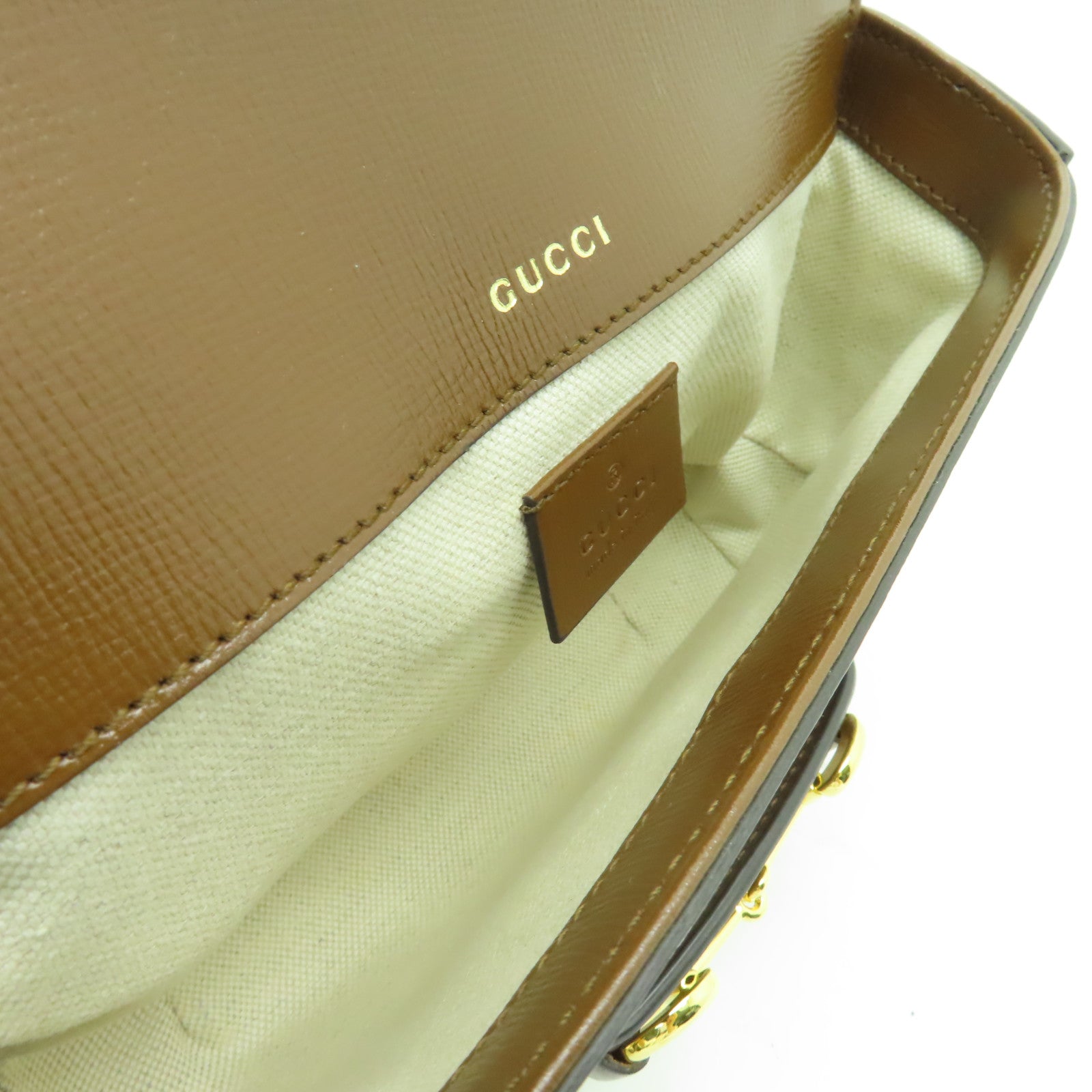 GUCCI 塗層帆布Horsebit 1955 Mini金扣肩背袋啡色
