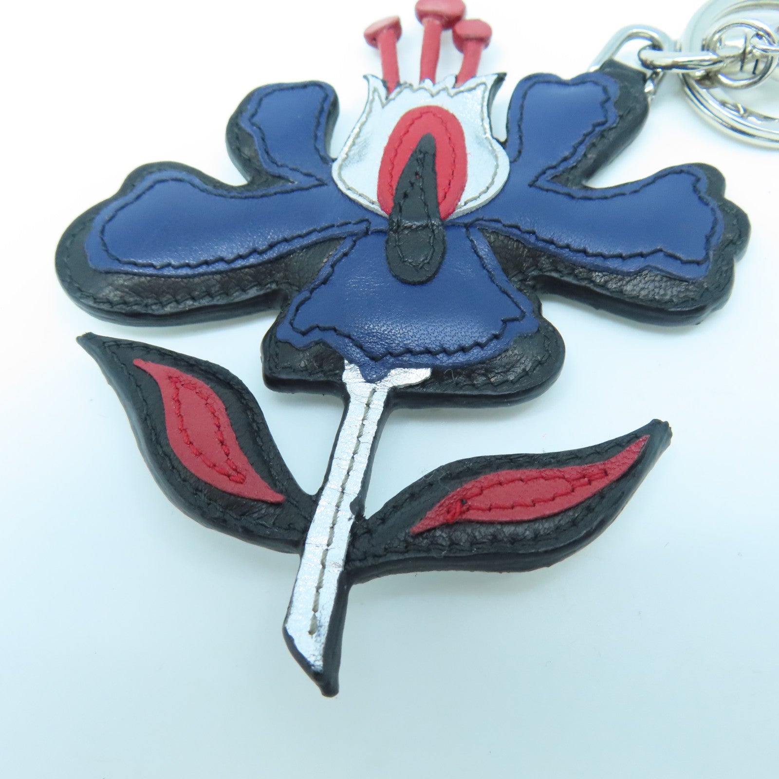 Miu Miu Calf Leather Bag Charm Silver Buckle Charm Blue/Red