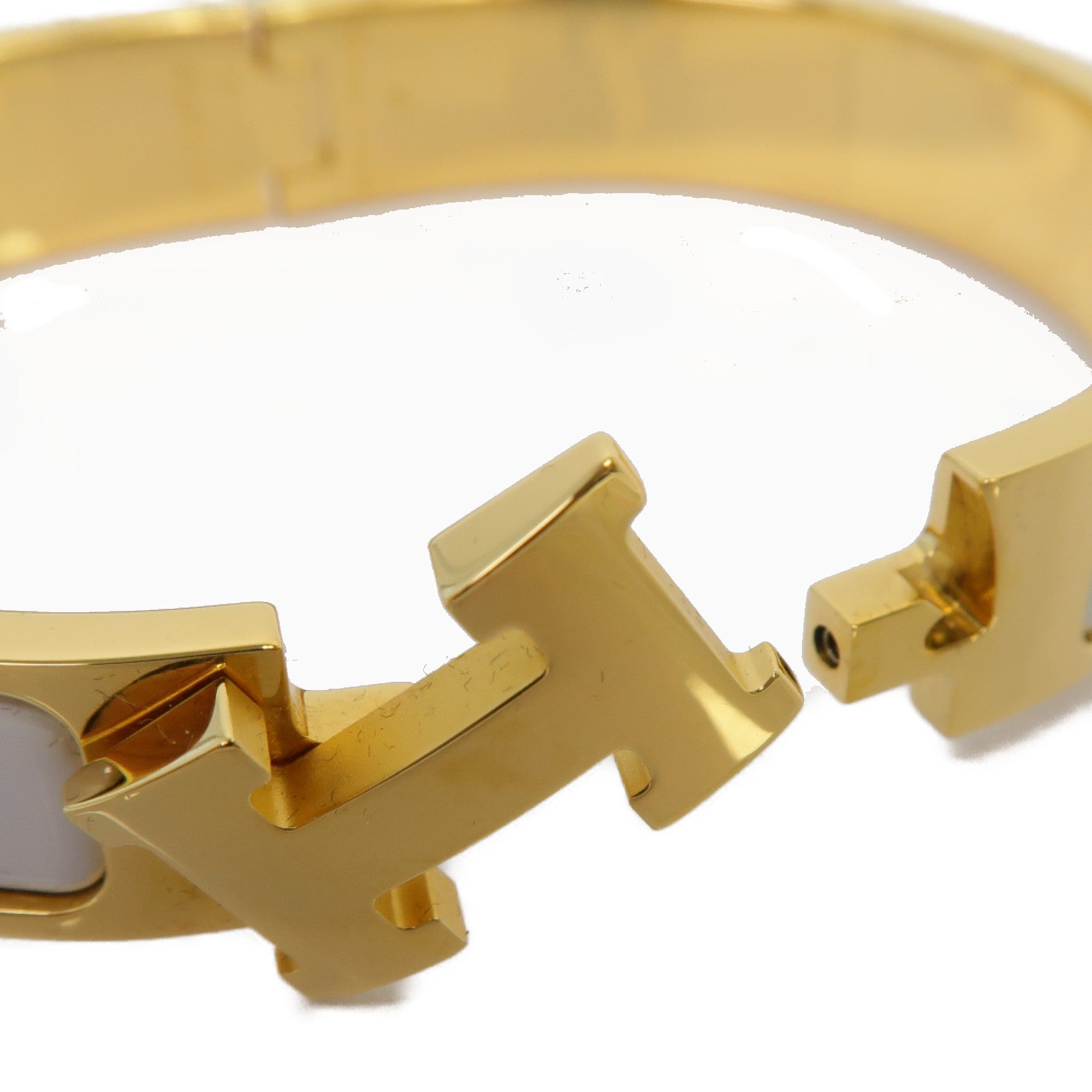 HERMES 金屬Clic H Bracelet金扣手鐲白色